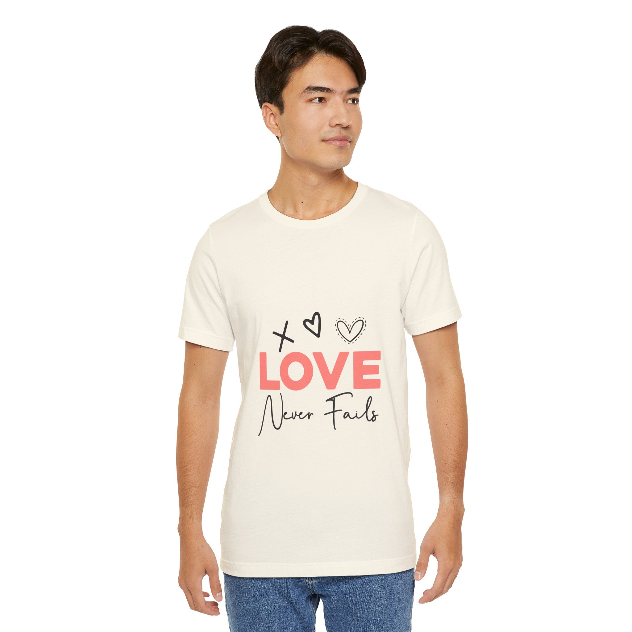 Love Never Fails T-Shirt – Inspirational Heart Graphic Tee