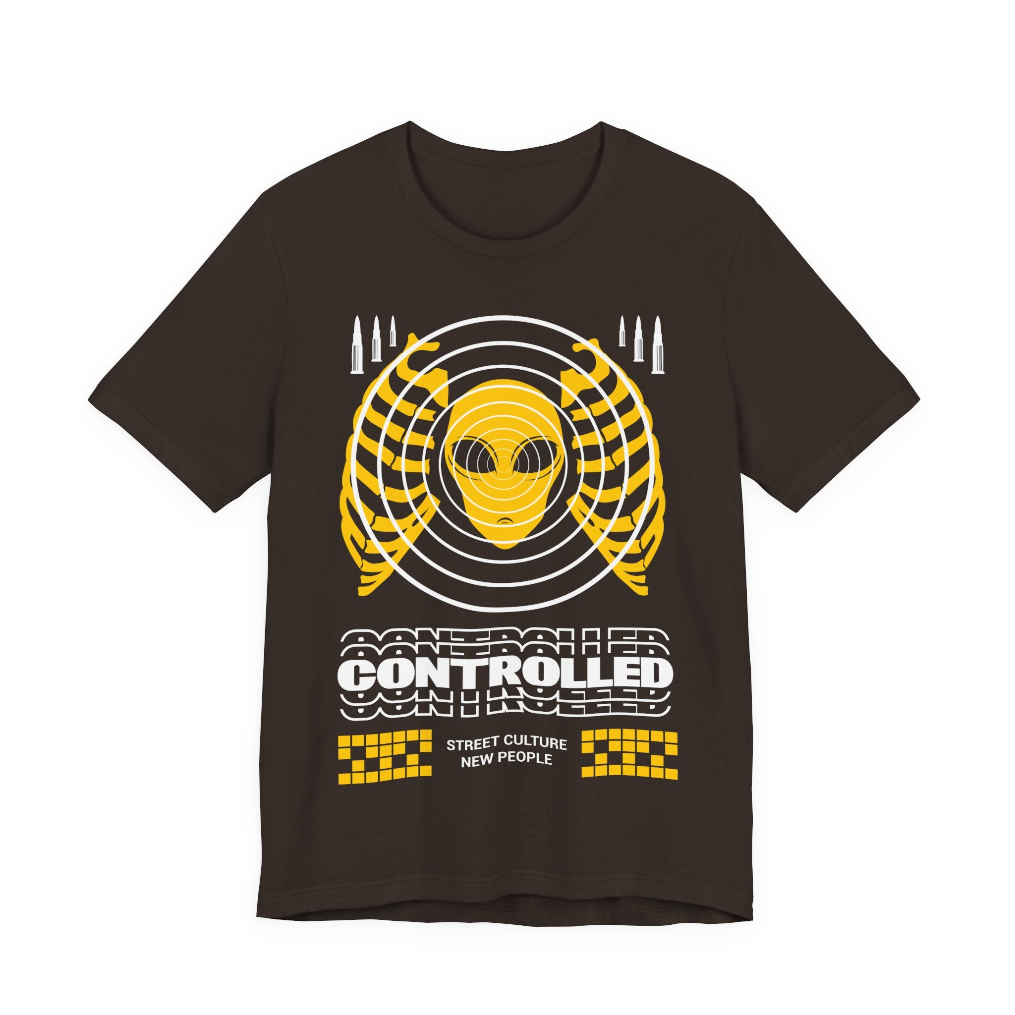 Controlled Alien Graphic Tee — Urban Street-Style Concentric Rings