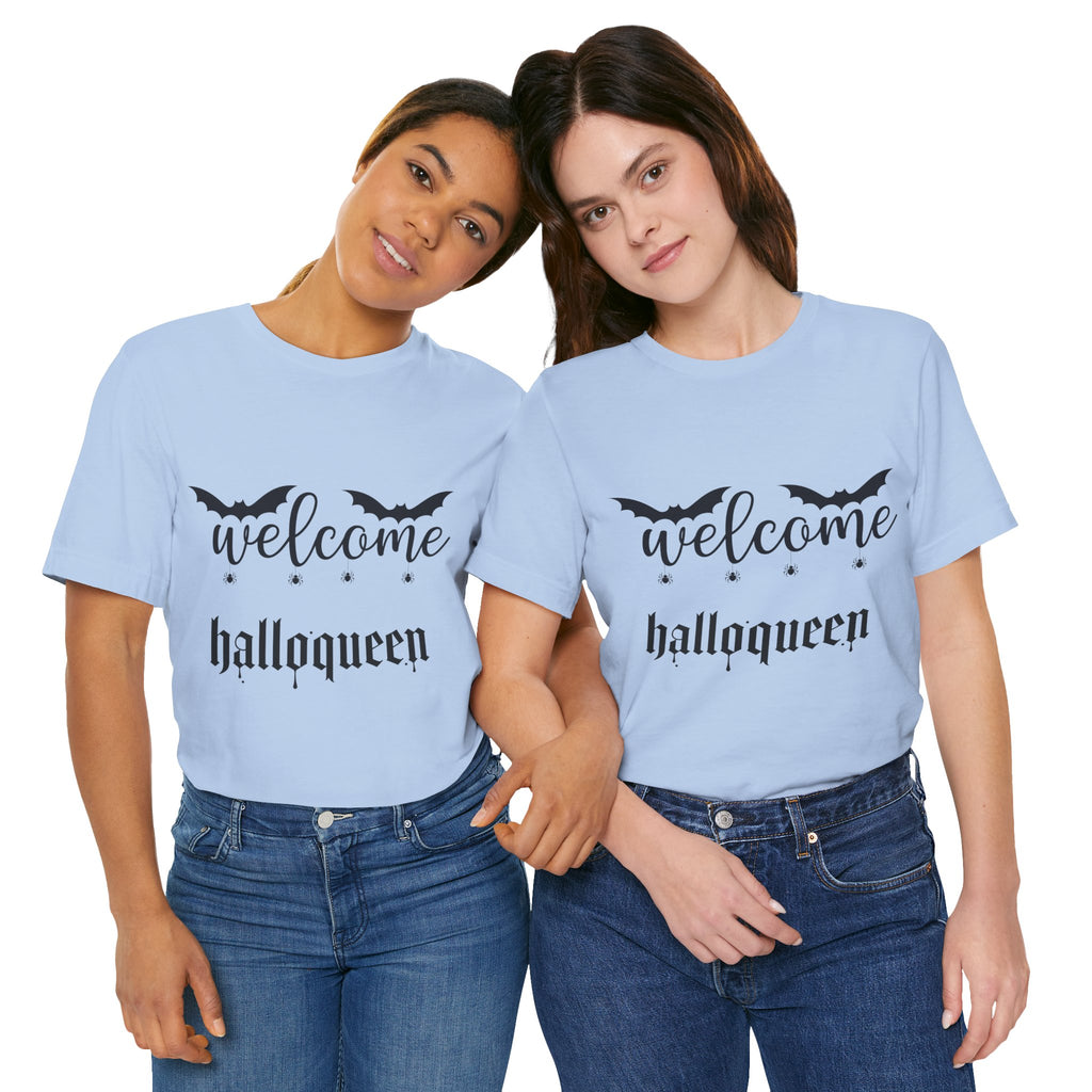 Welcome HalloQueen T‑Shirt — Halloween Bat Graphic Tee
