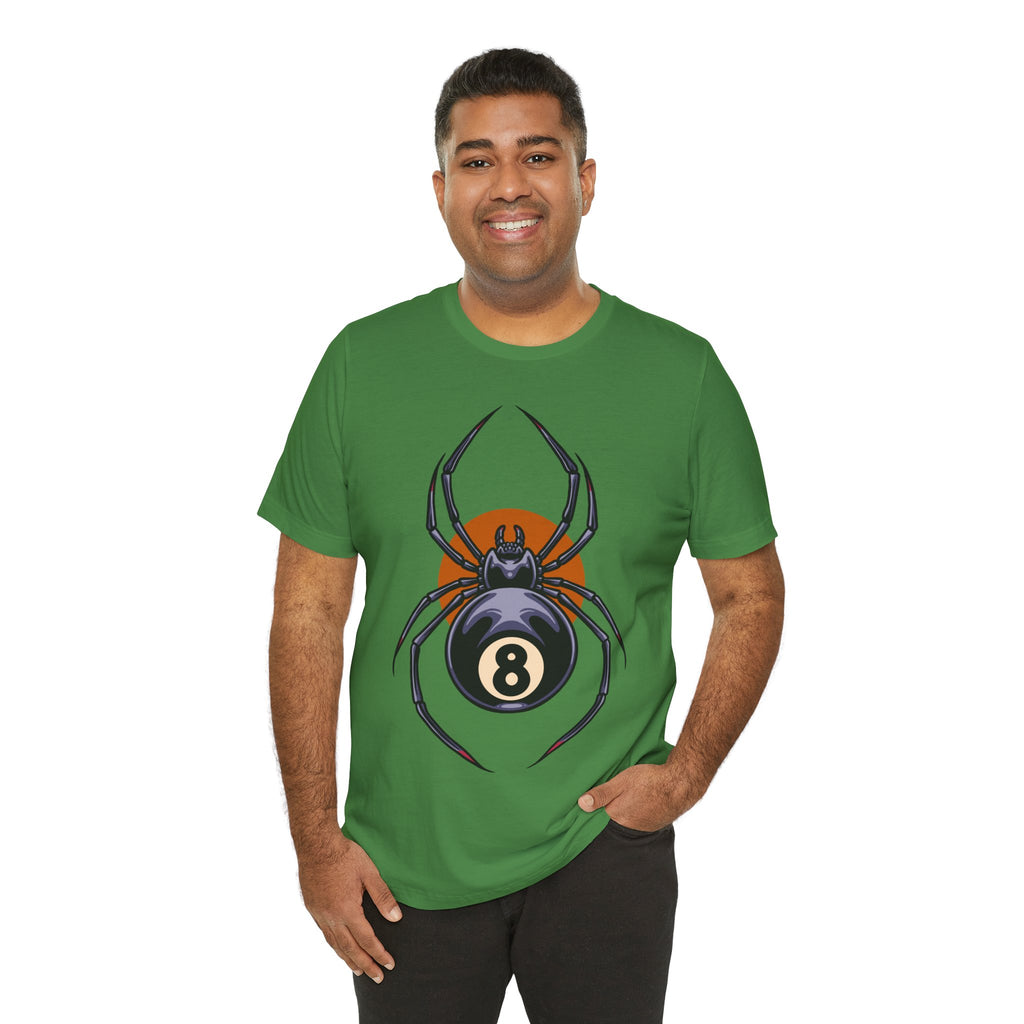 8-Ball Spider Graphic Tee — Pool Player & Halloween Spider T-Shirt