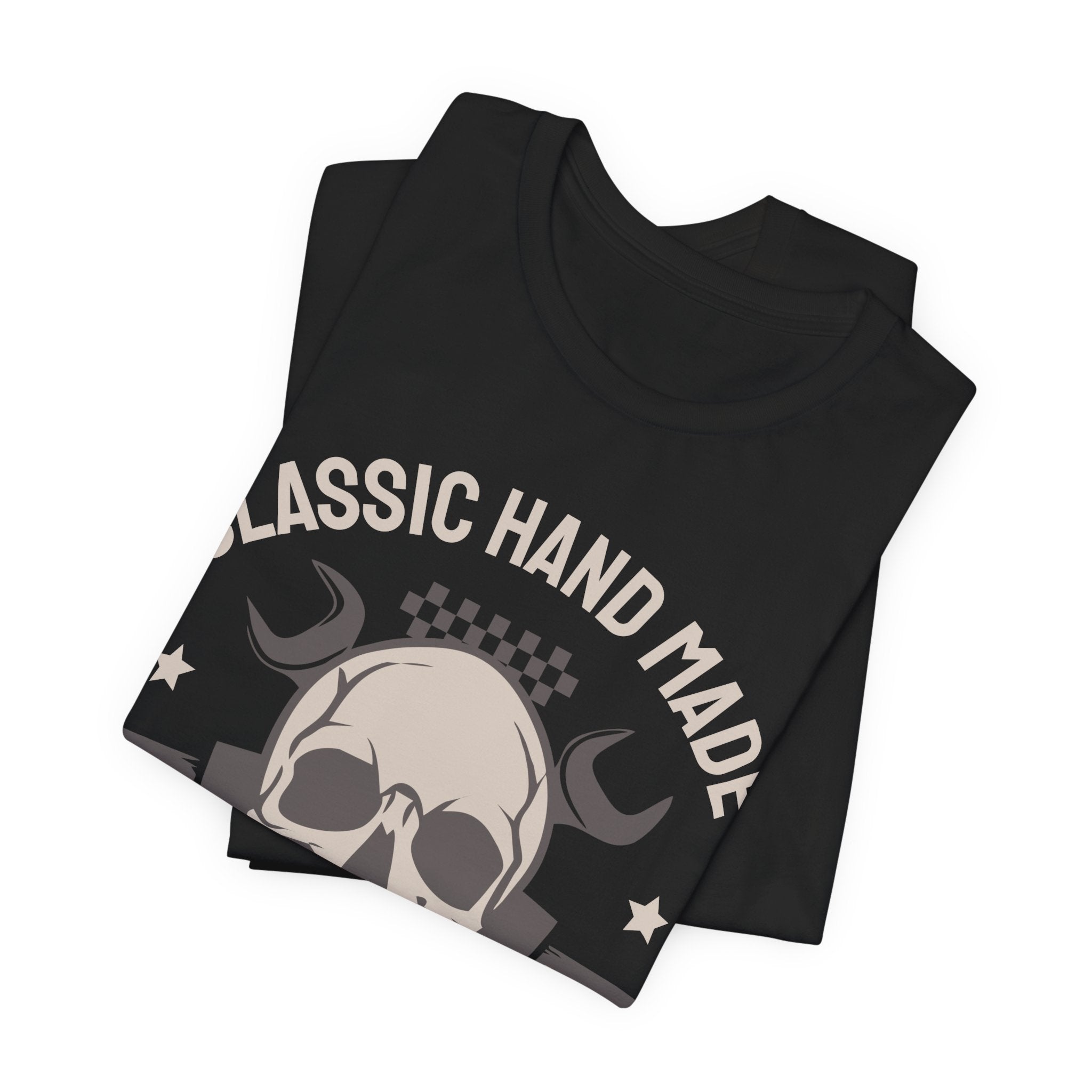 Vintage Motorcycle Skull Tee — "Classic Hand Made" Biker T-Shirt