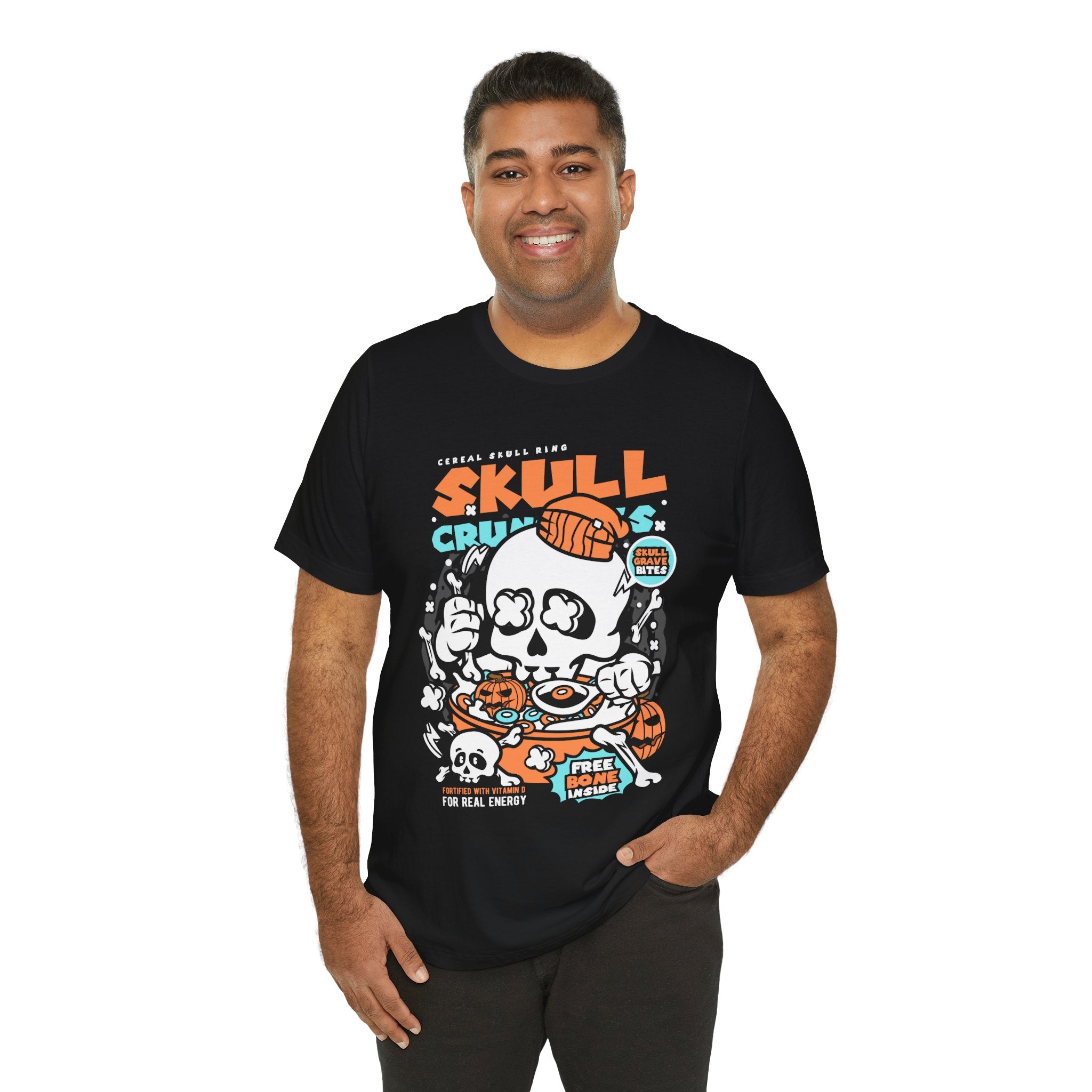 Skull Crunch Cereal Graphic Tee — Halloween Skull Breakfast T-Shirt