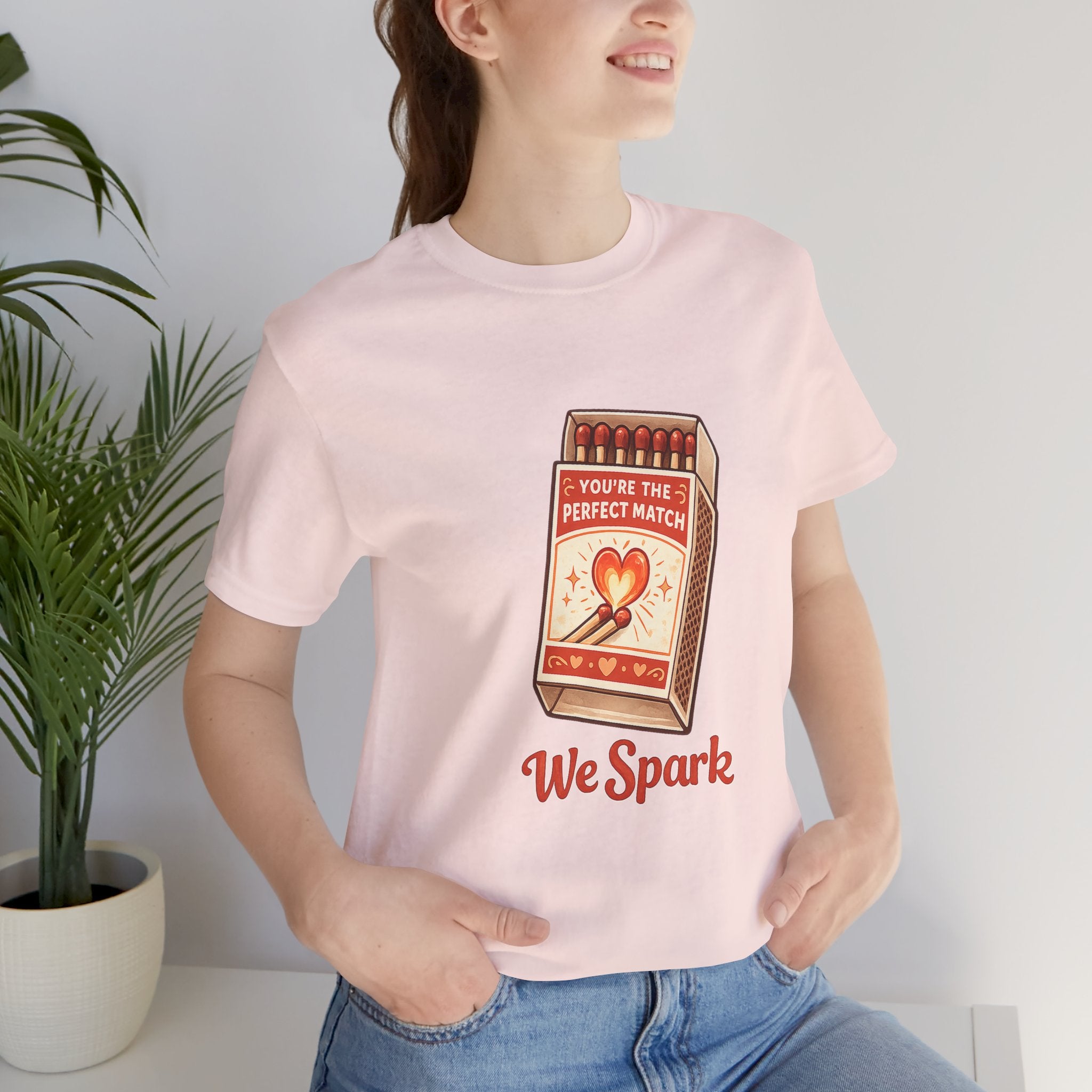 We Spark Matchbox Graphic Tee — "You're the Perfect Match" Valentine's T-Shirt