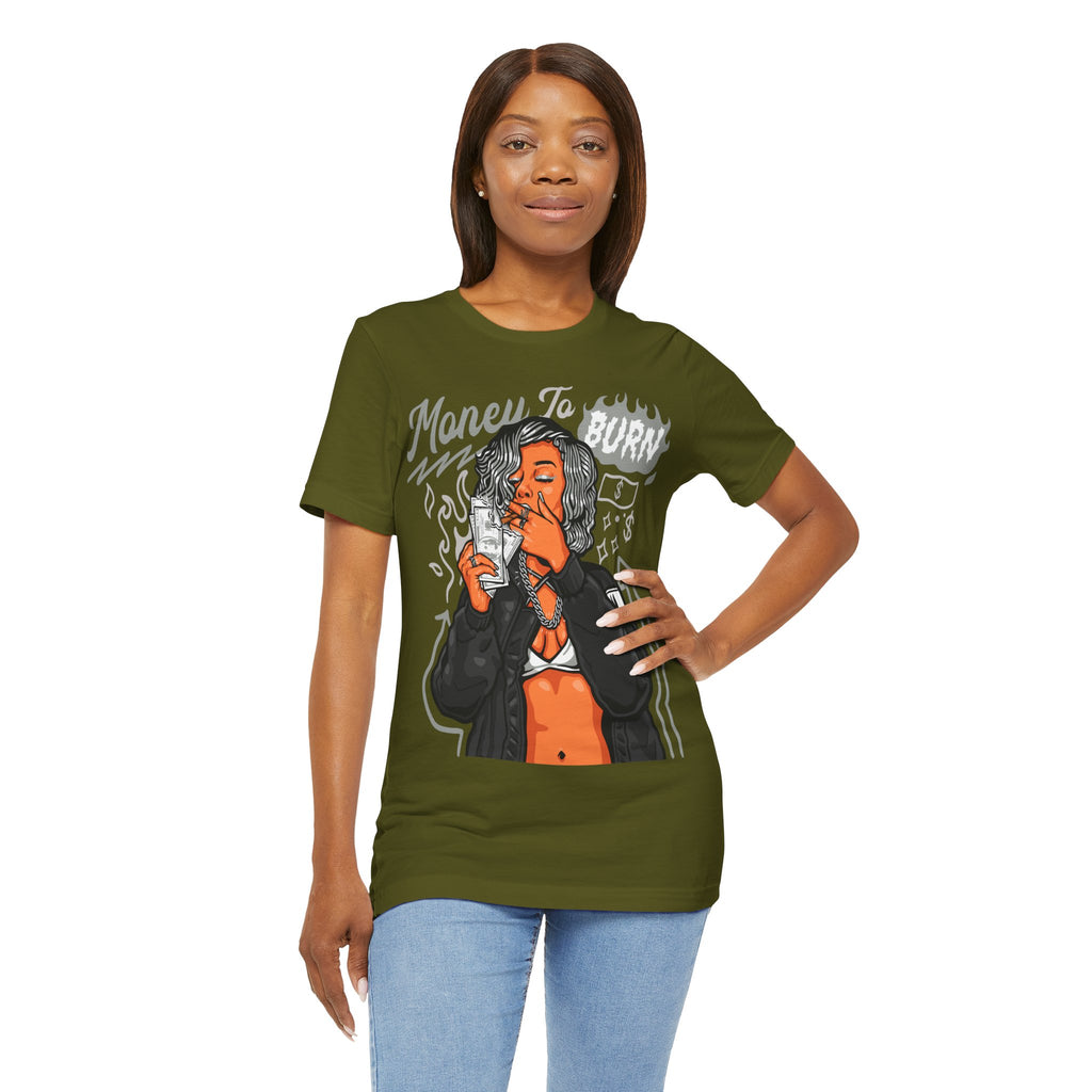 Money to Burn Graphic Tee — Women Smoking Cash Streetwear T-Shirt