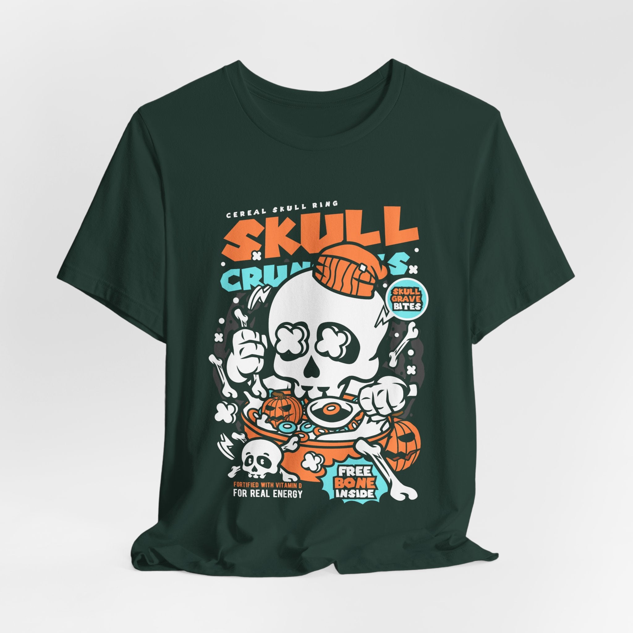 Skull Crunch Cereal Graphic Tee — Halloween Skull Breakfast T-Shirt