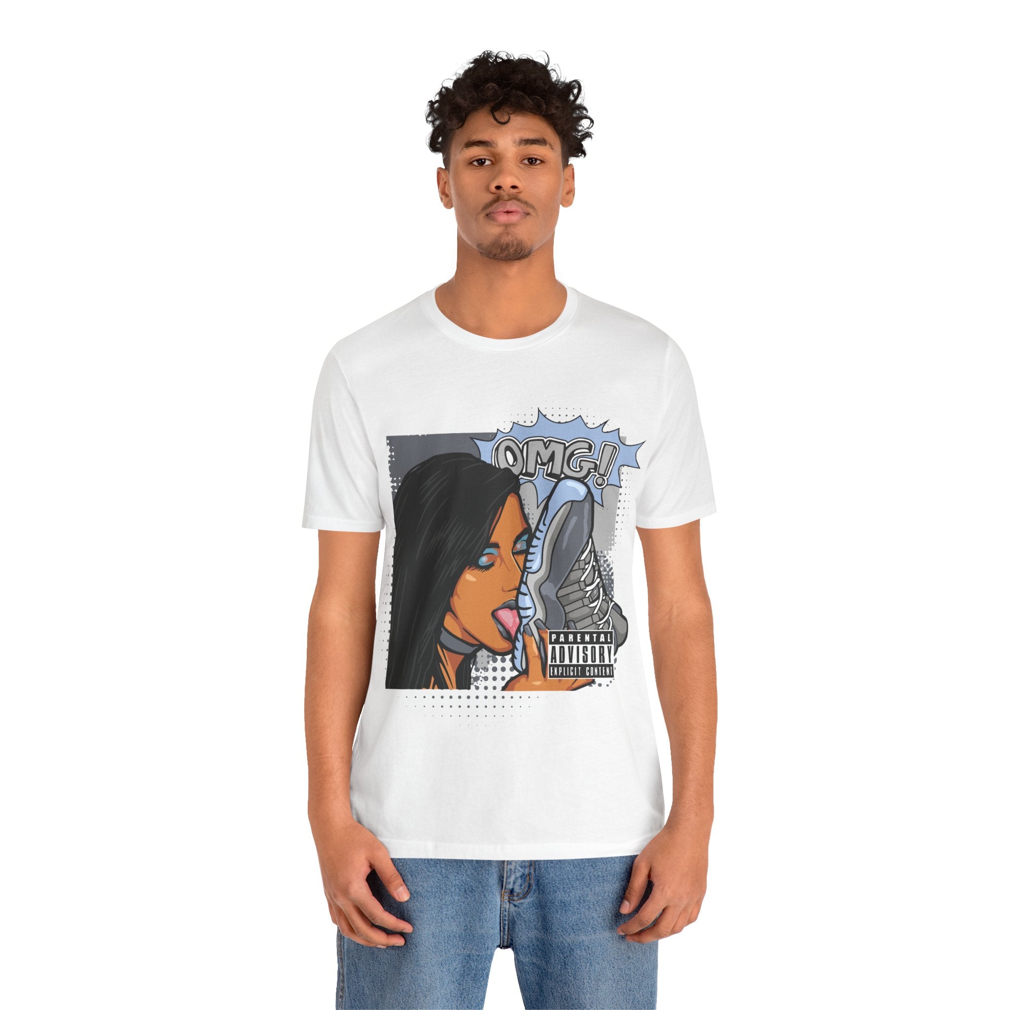 OMG Pop Art Tee — Woman Licking Sneaker Graphic T-Shirt