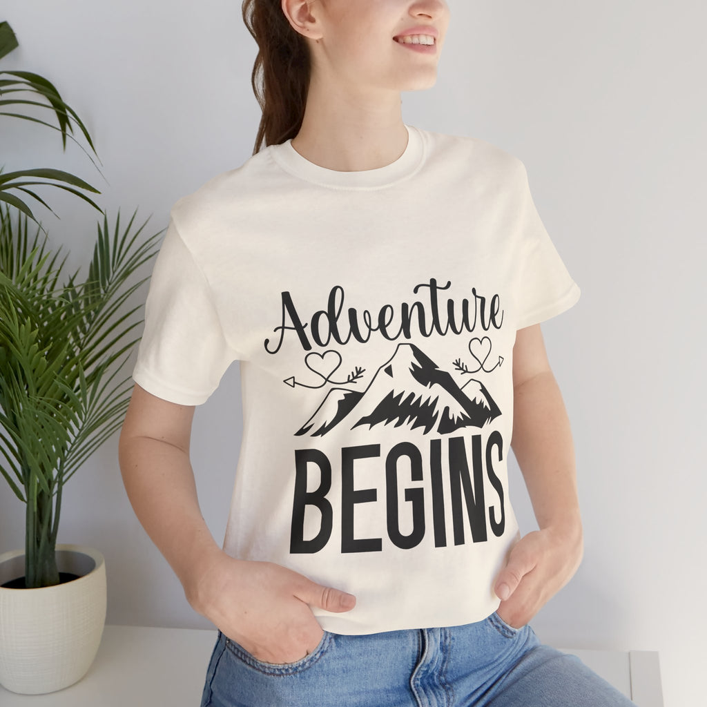 Adventure Begins Tee — Mountain Travel Graphic T-Shirt