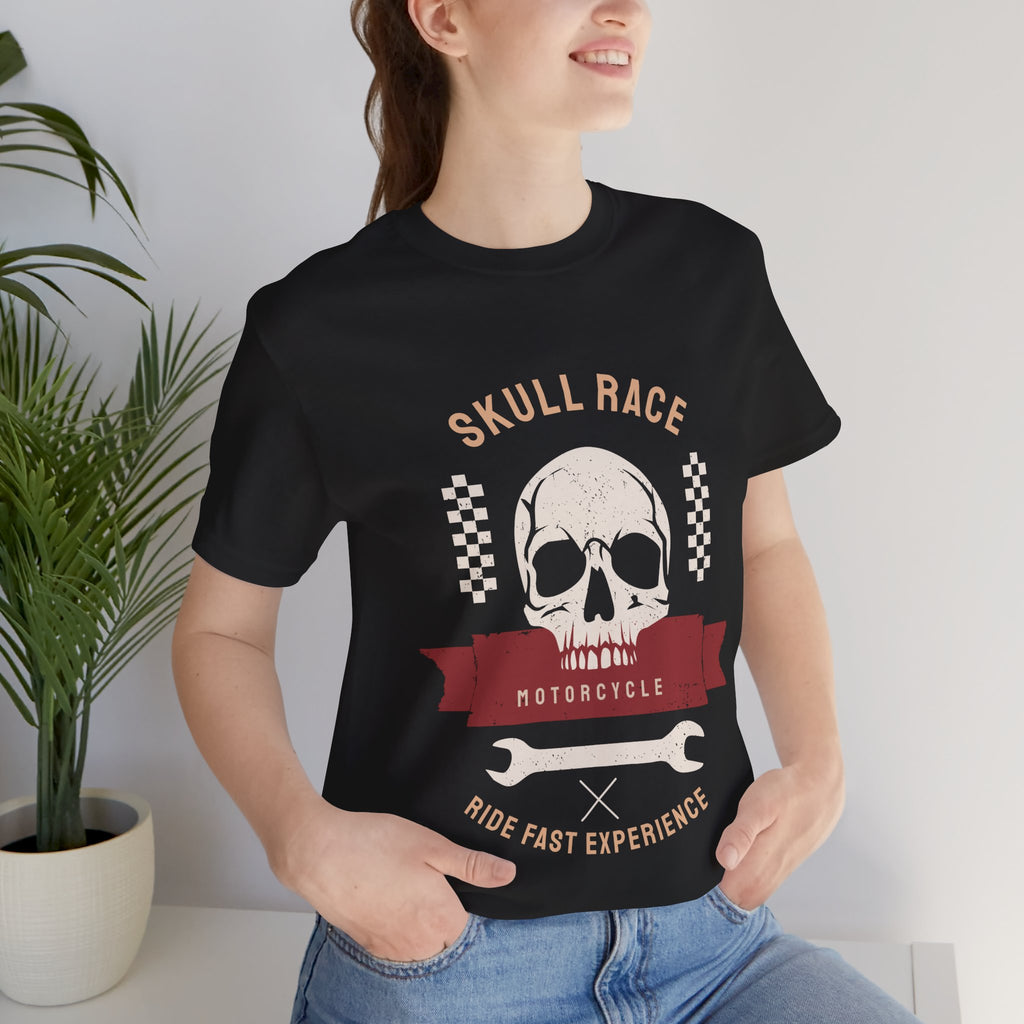 Skull Race Motorcycle Tee — Ride Fast Experience Graphic Shirt