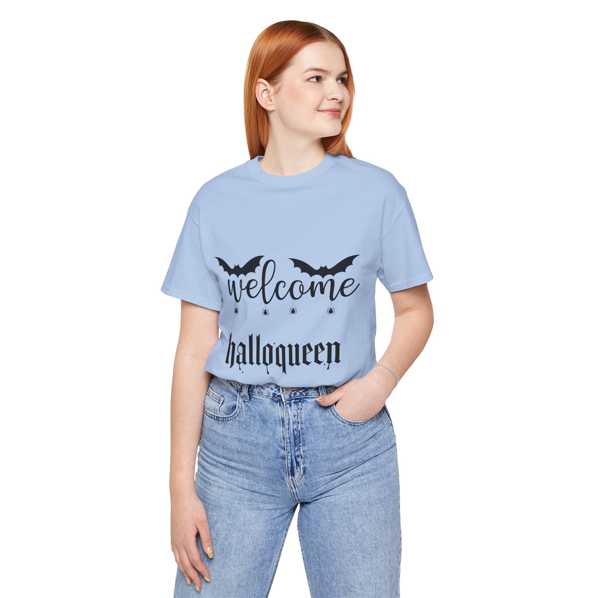 Welcome HalloQueen T‑Shirt — Halloween Bat Graphic Tee