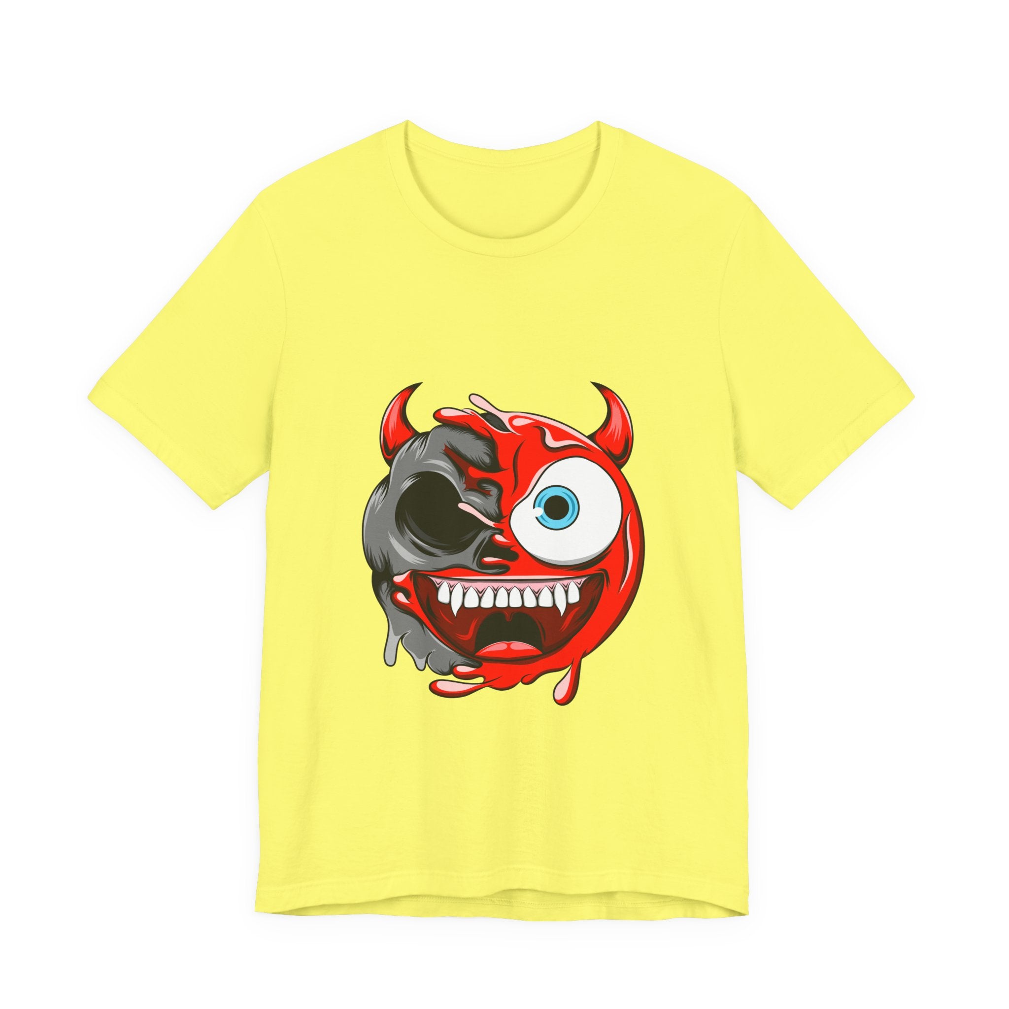 Devil Emoji Face T-Shirt — Creepy Red Split Skull Graphic Tee