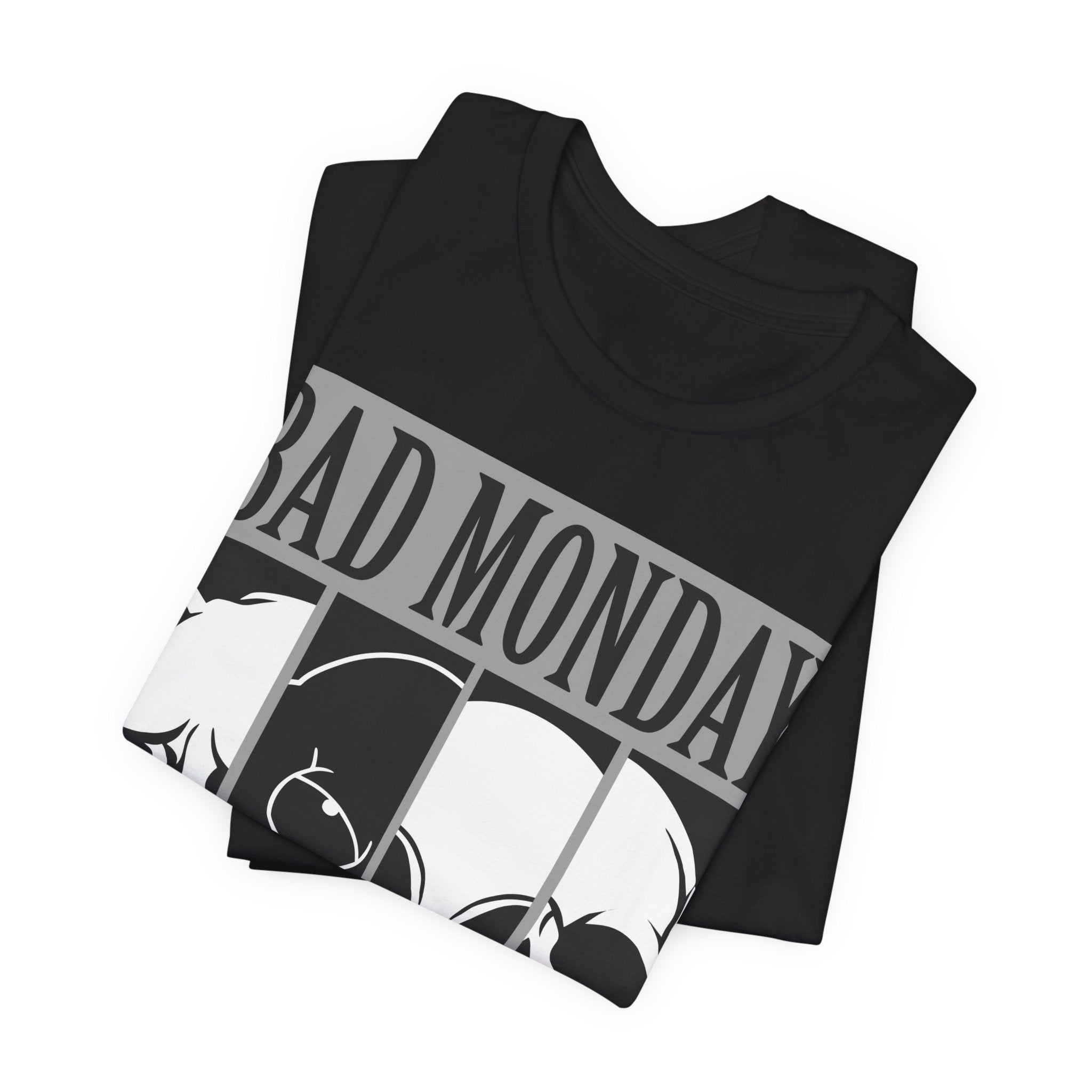 Bad Monday Skull Tee — Gothic Graphic T-Shirt with 'Good Product for Good People' Slogan
