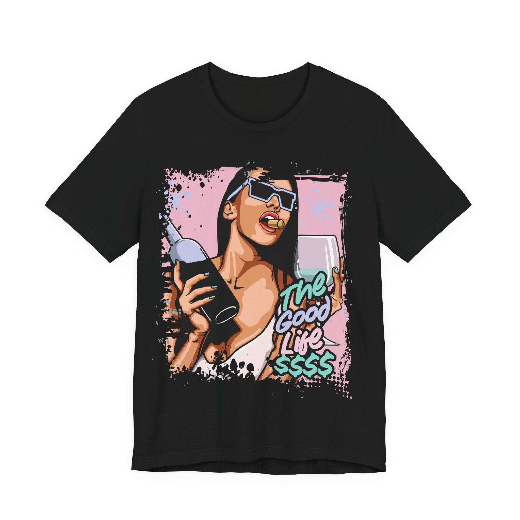 The Good Life Tee — Retro Pop Art Champagne Graphic T-Shirt