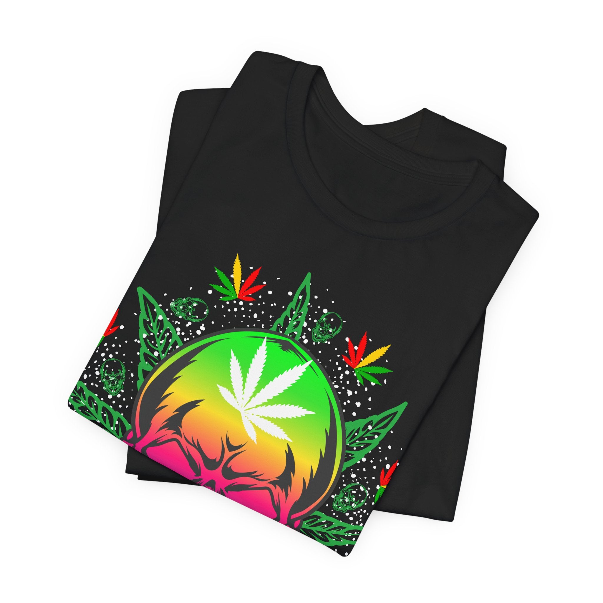 Rasta Rainbow Skull T‑Shirt — Cannabis Leaf Psychedelic Tee