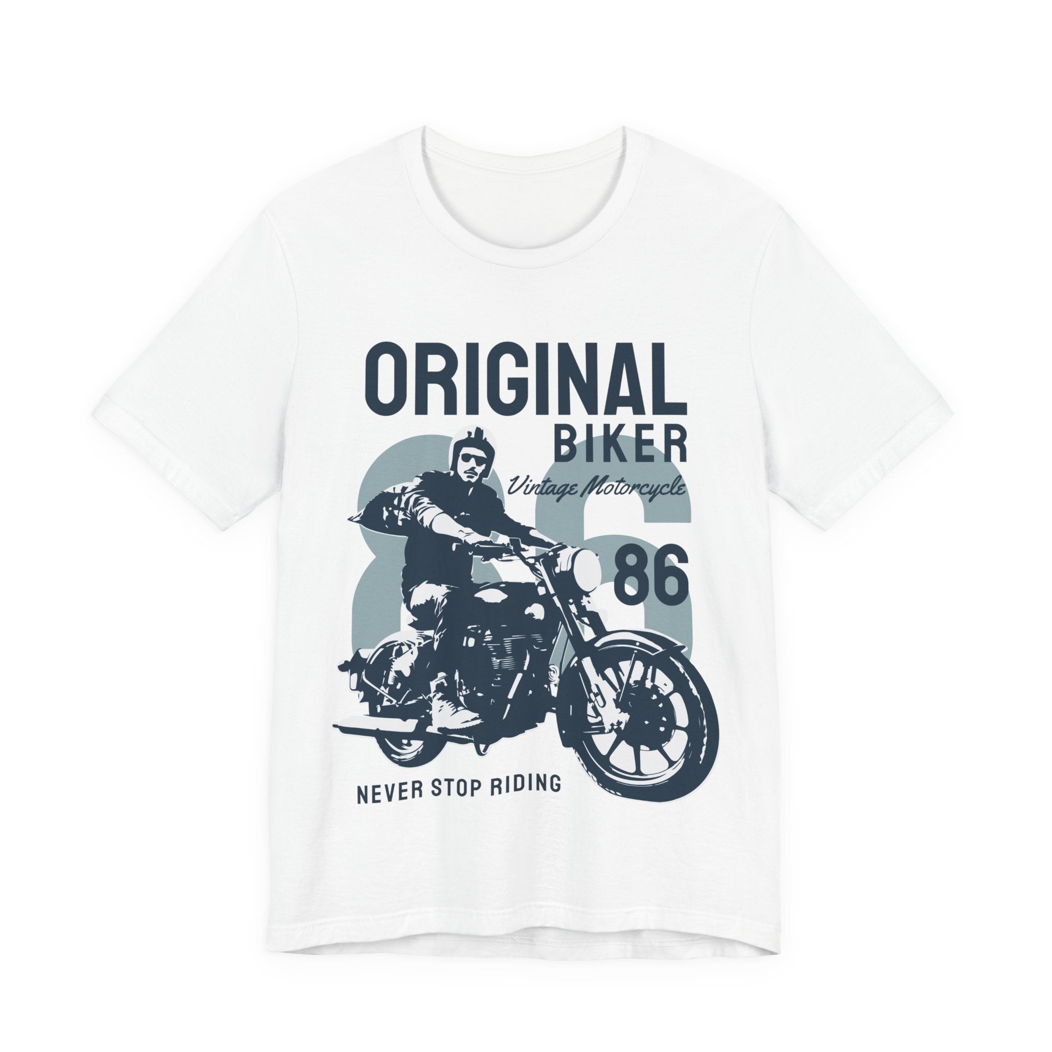 Original Biker 86 Motorcycle T-Shirt — Vintage "Never Stop Riding" Tee