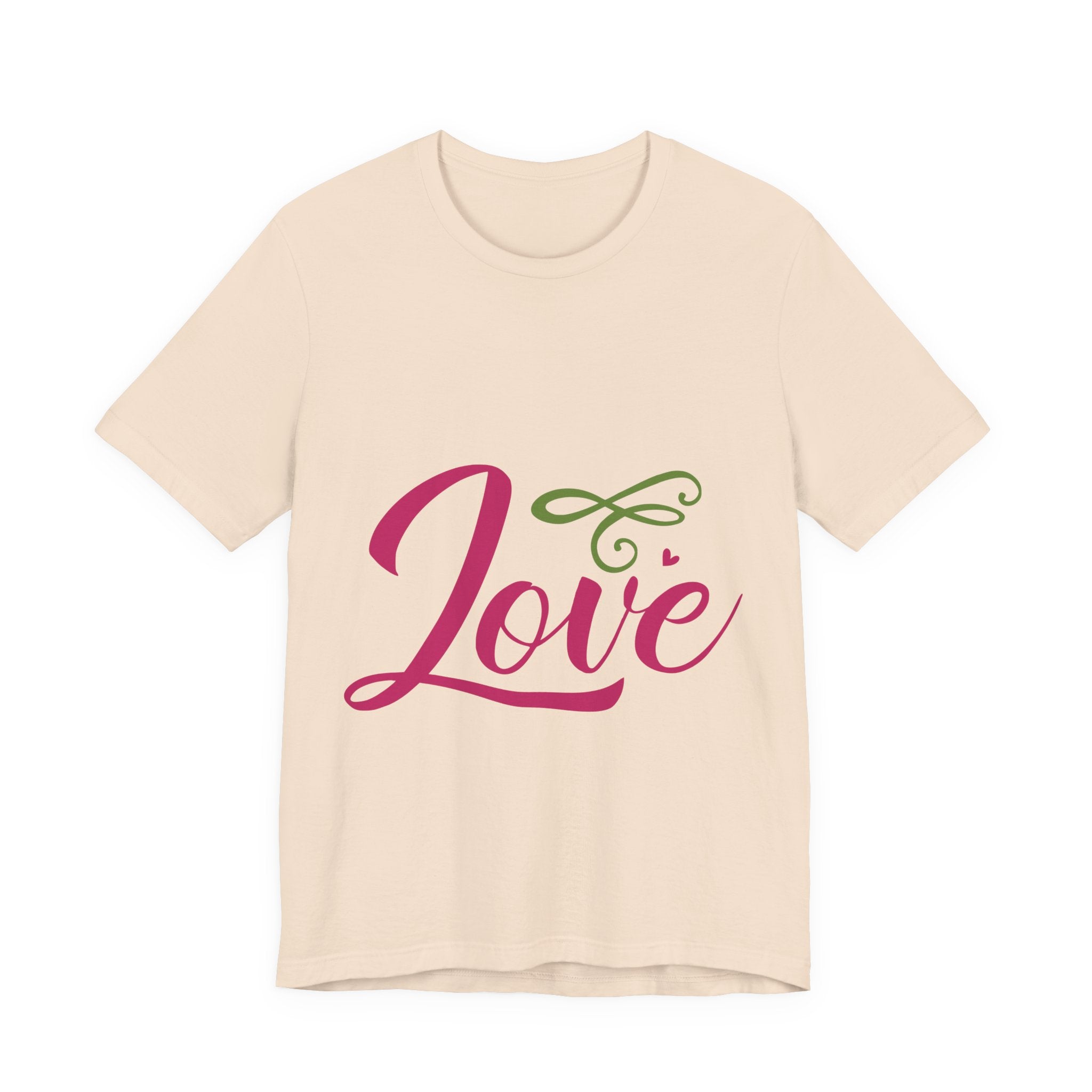 Love Script T-Shirt — Pink & Green Heart Graphic Tee for Valentine’s Day