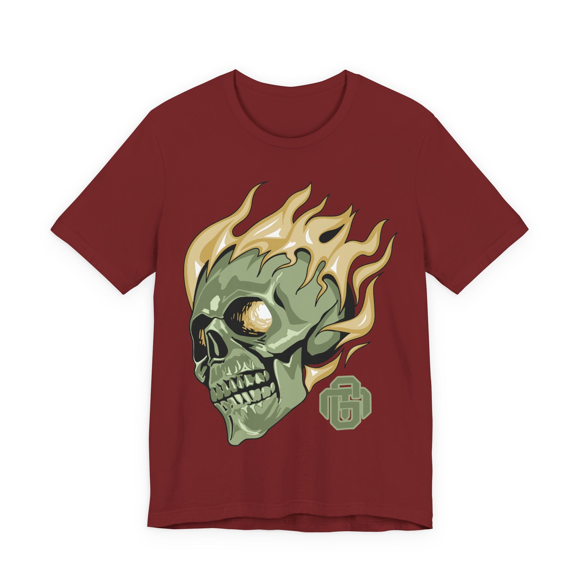 Flaming Green Skull Tee — Gothic Horror Graphic T-Shirt