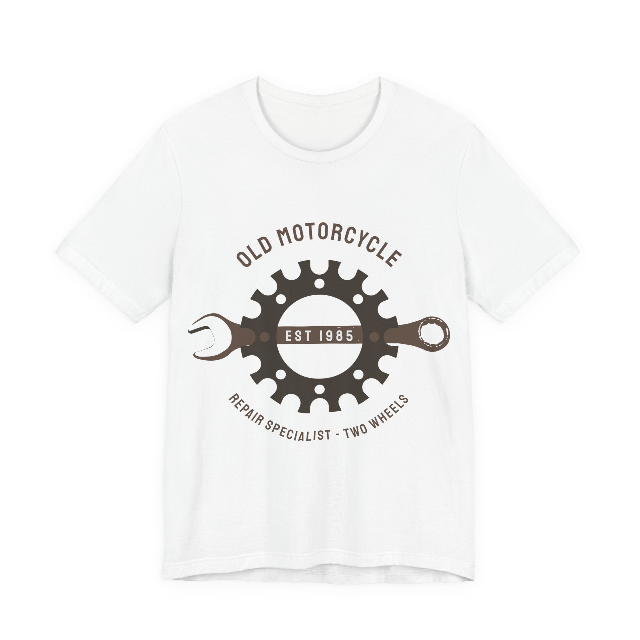 Old Motorcycle Repair Tee — 'Old Motorcycle Est 1985' Vintage Wrench & Gear T-Shirt
