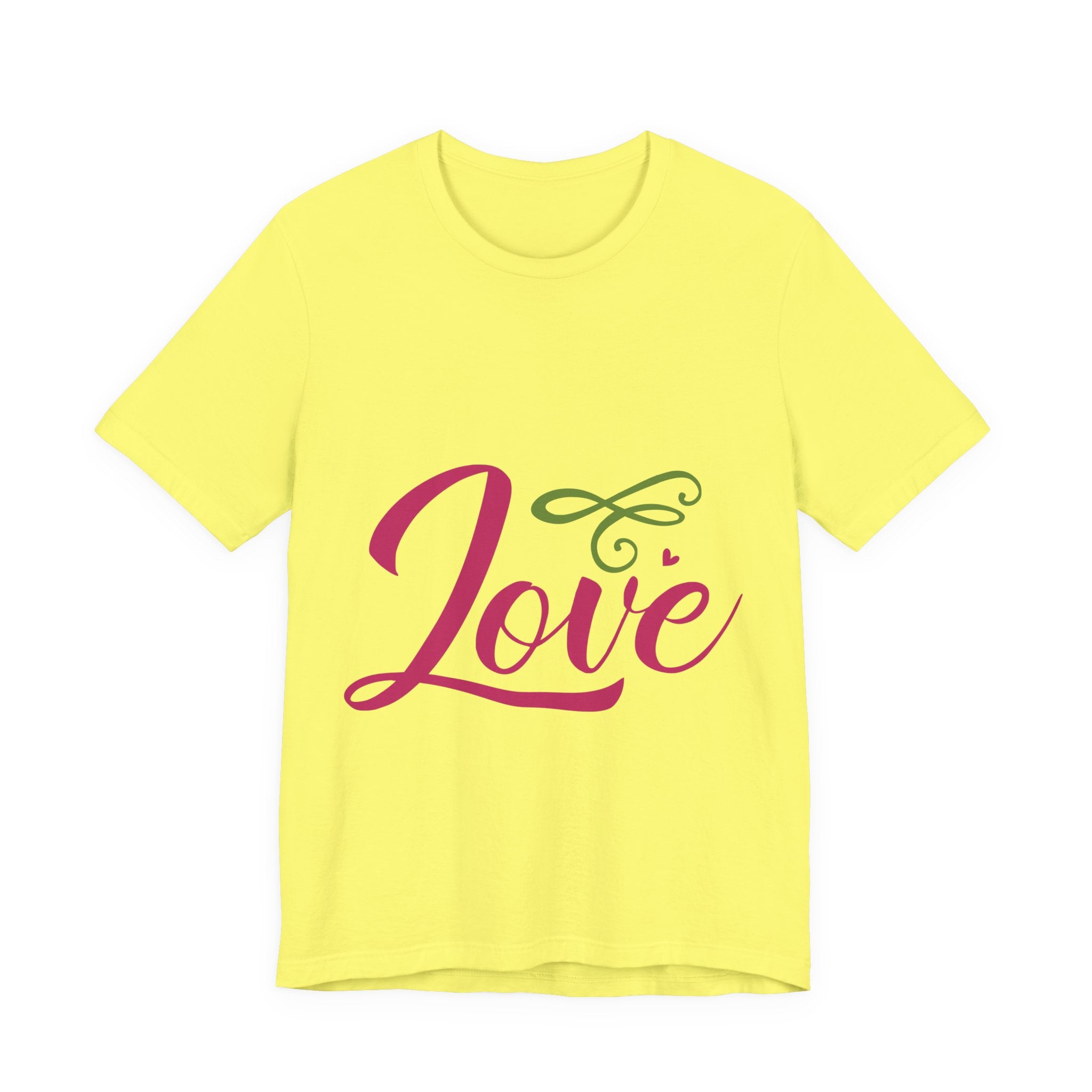 Love Script T-Shirt — Pink & Green Heart Graphic Tee for Valentine’s Day