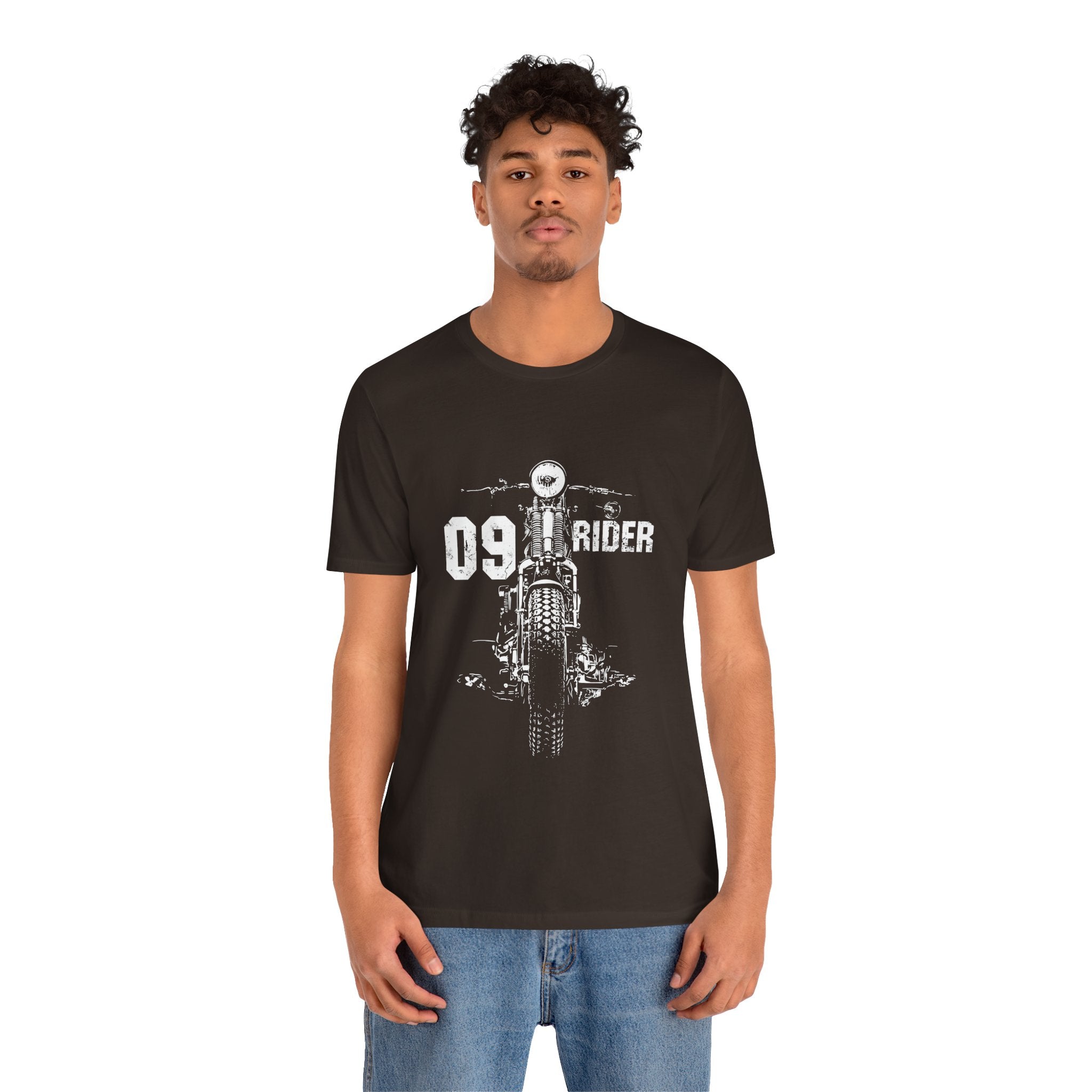 Motorcycle Rider Tee — Vintage Front-Facing Bike Graphic (09 RIDER)