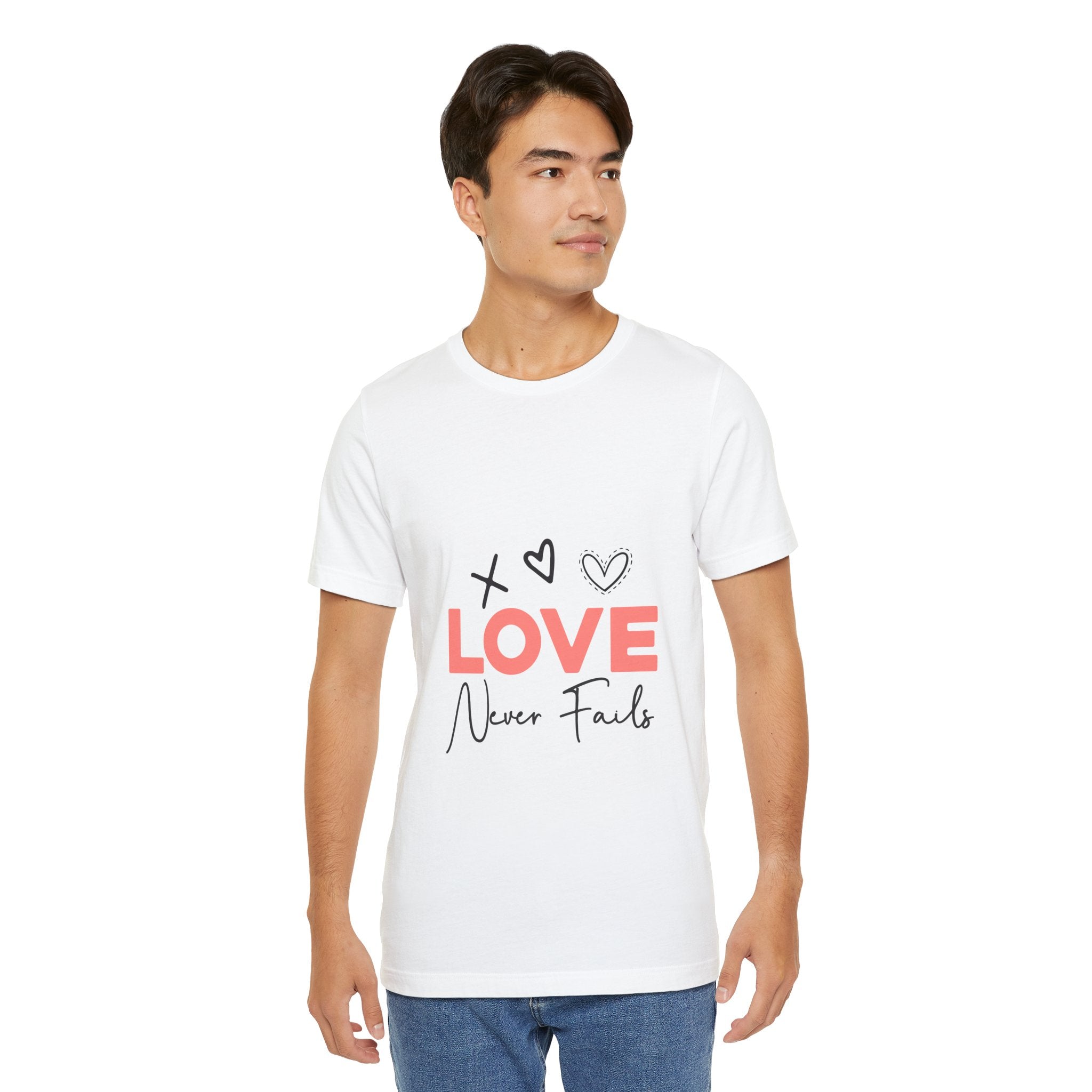 Love Never Fails T-Shirt – Inspirational Heart Graphic Tee