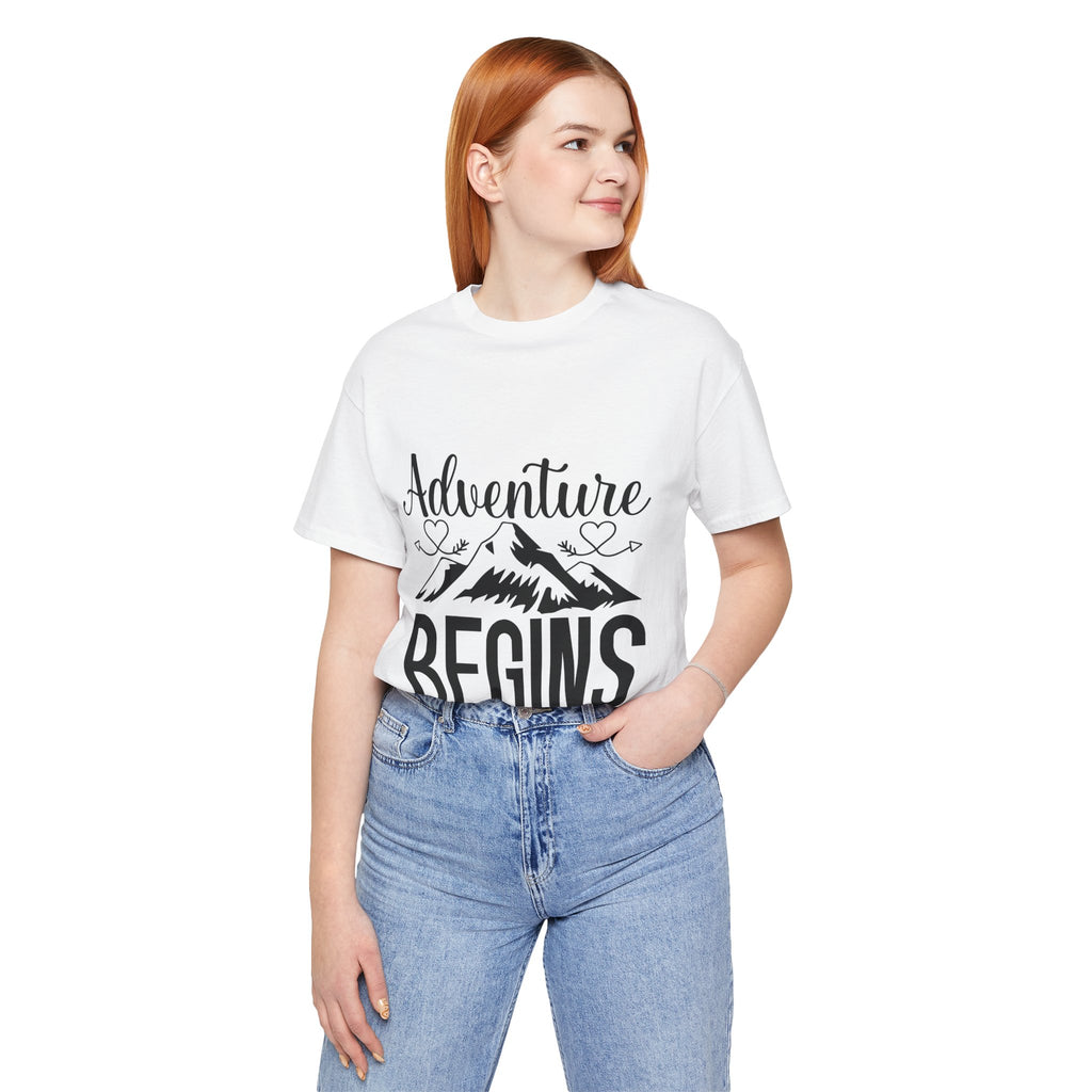 Adventure Begins Tee — Mountain Travel Graphic T-Shirt