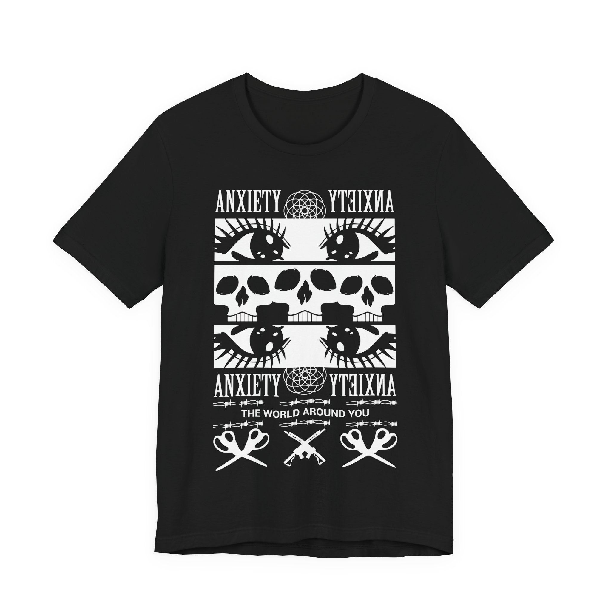 Anxiety Skull Graphic Tee — Goth Mental Health Awareness T-Shirt