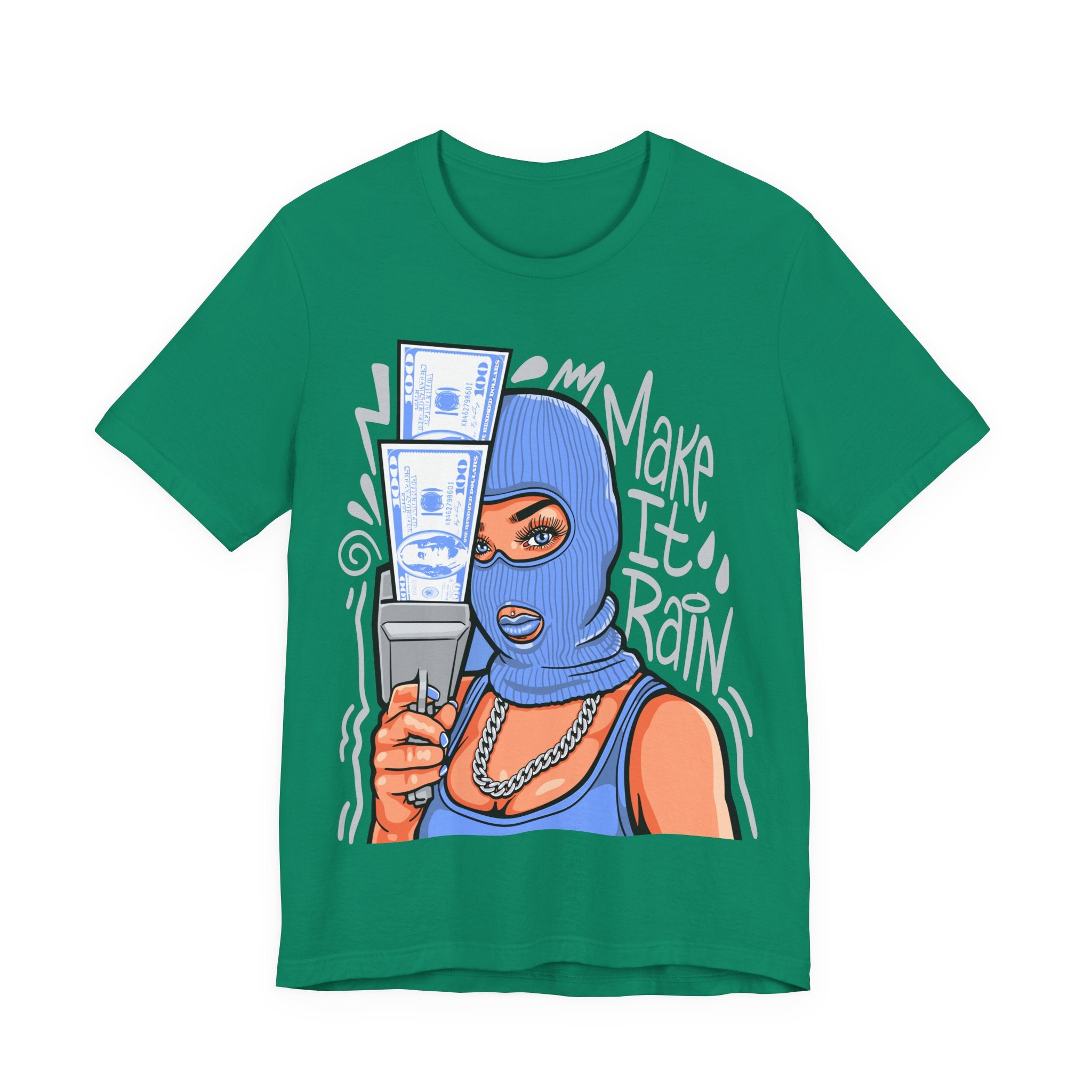 Make It Rain Tee — Balaclava Money Gun Graphic T-Shirt