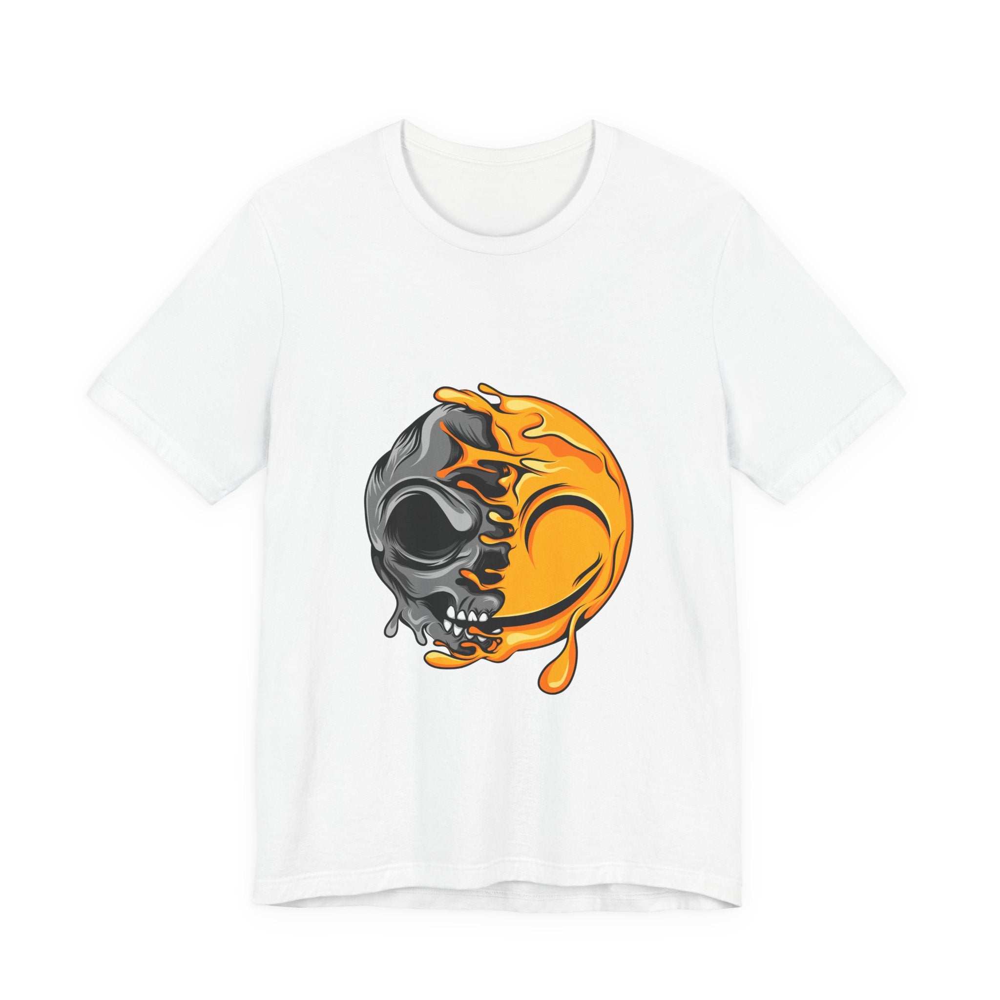 Melting Skull Sun T-Shirt – Half Black Skull, Half Dripping Yellow Sun Graphic Tee