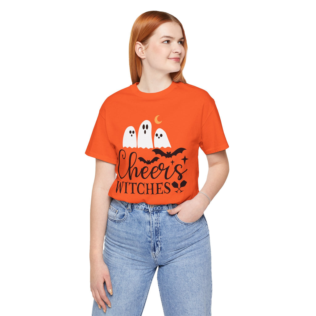 Cheers Witches Halloween Tee — Cute Ghosts, Bats & Party Slogan