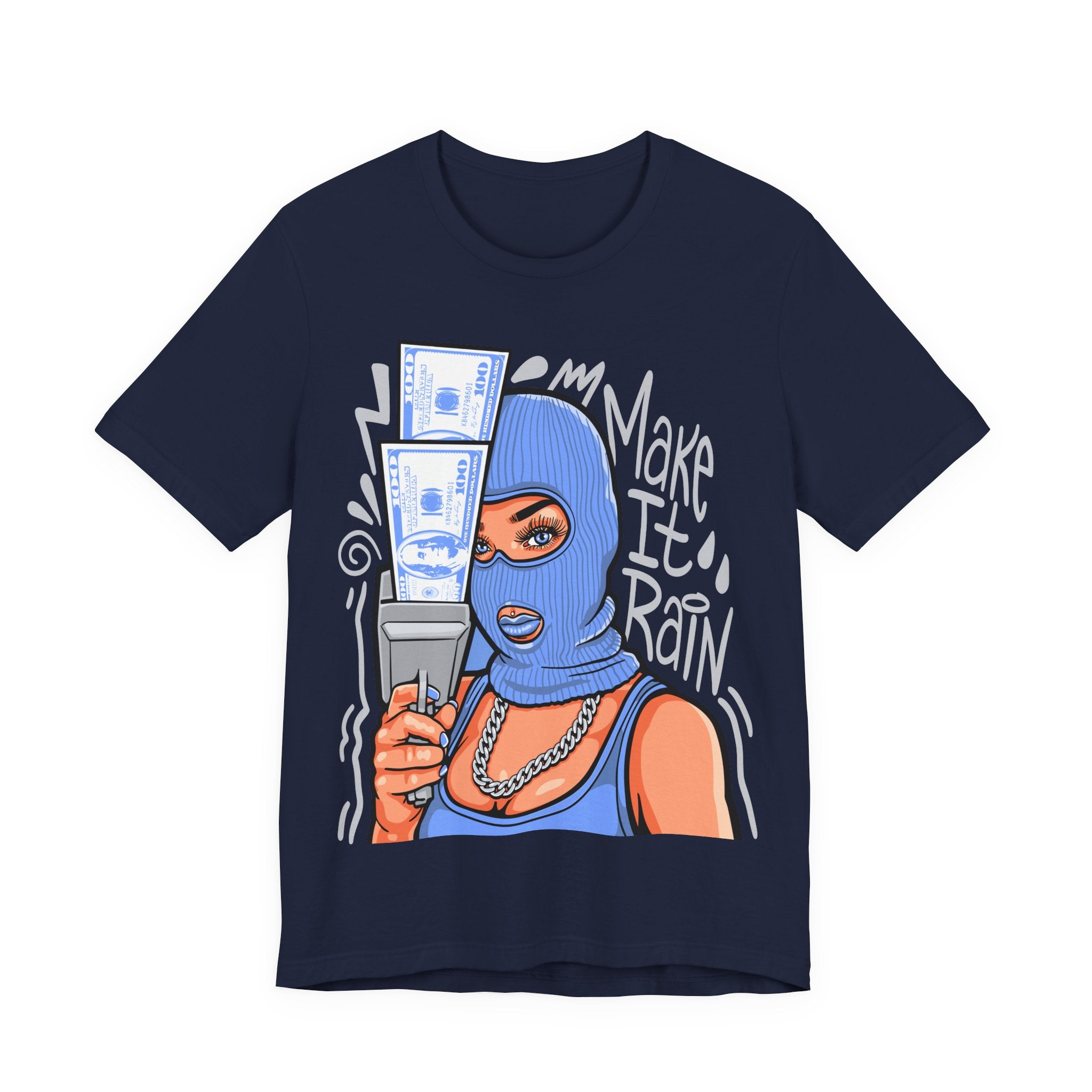 Make It Rain Tee — Balaclava Money Gun Graphic T-Shirt