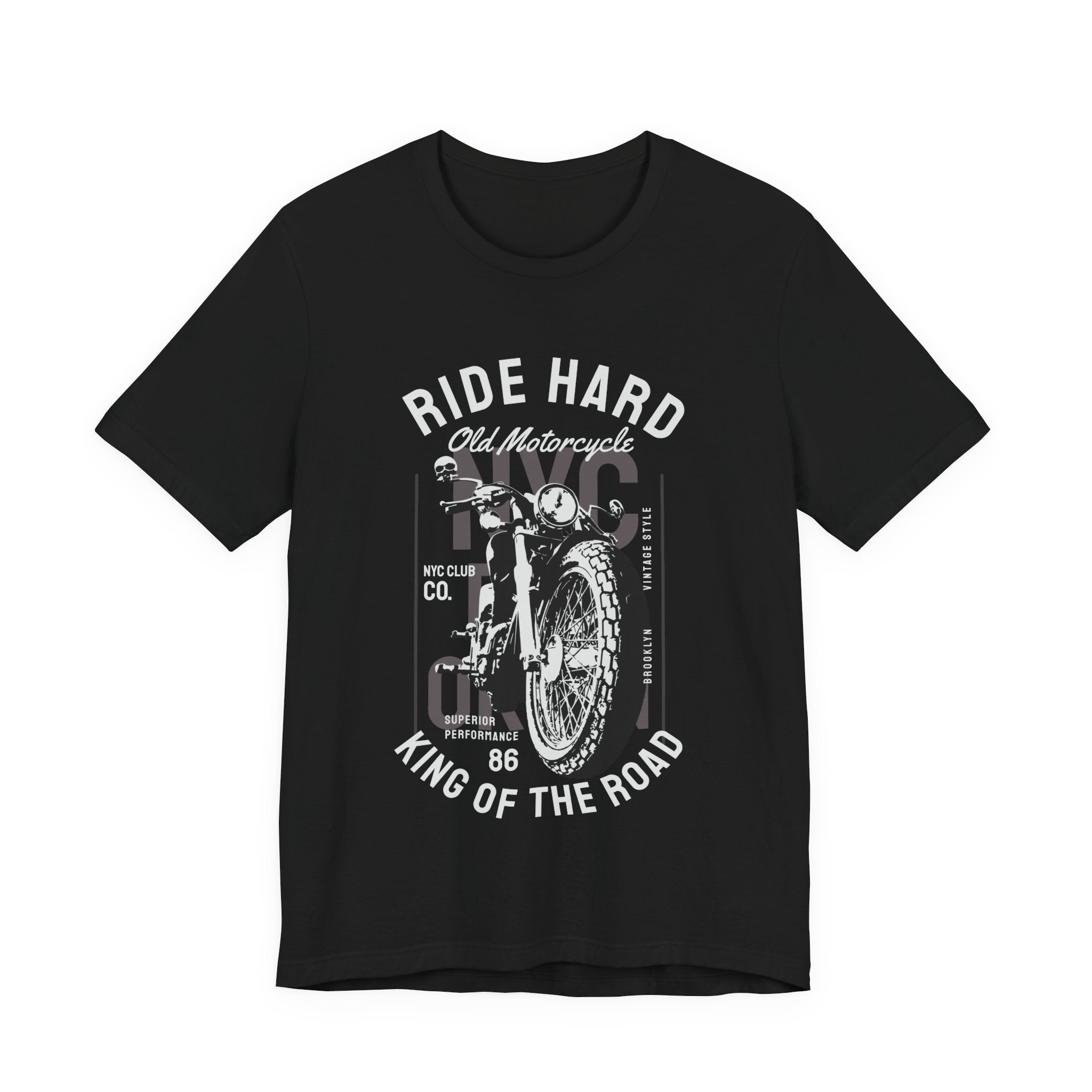 Motorcycle Tee — "Ride Hard / King of the Road" Vintage Bike T-Shirt