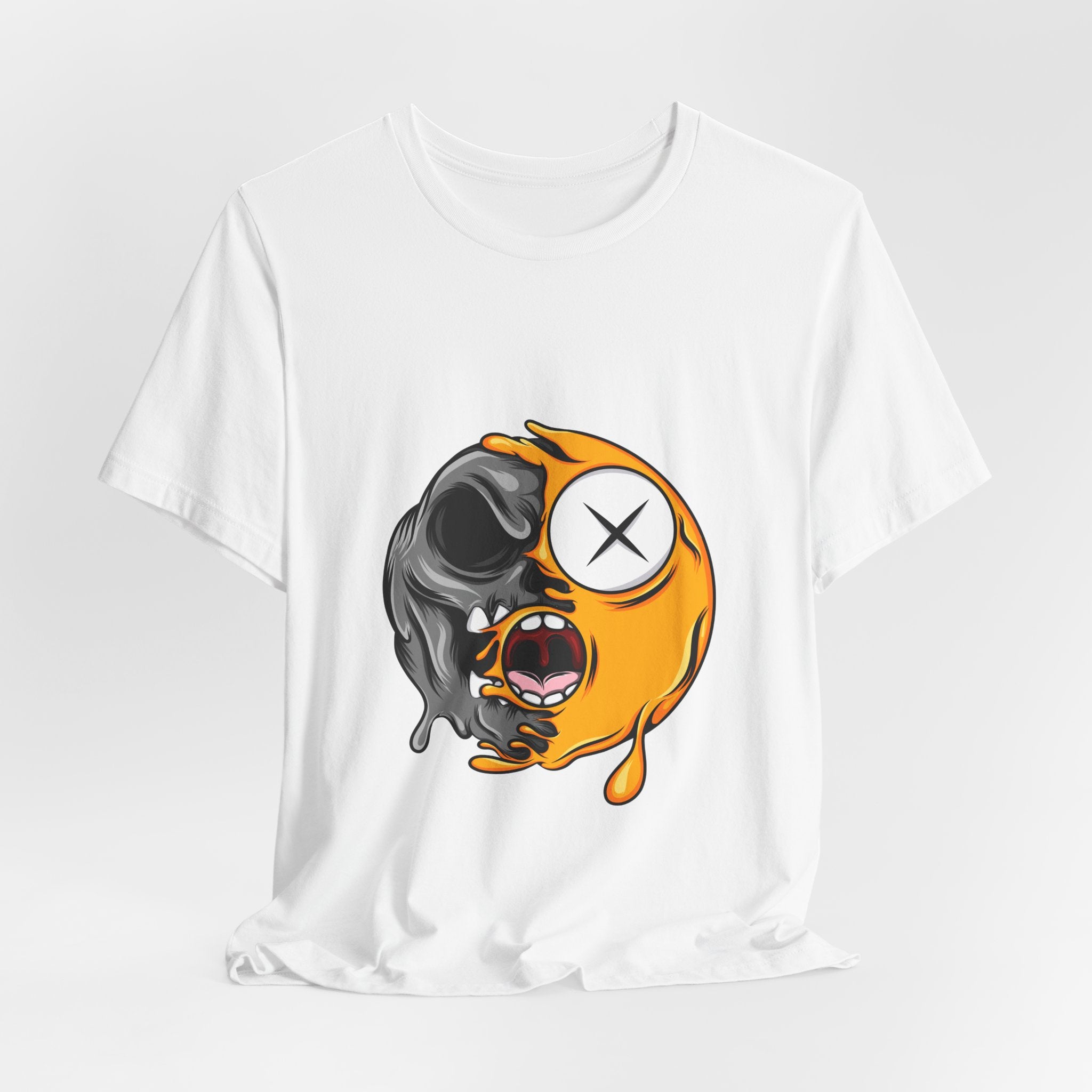 Melting Emoji Skull Tee — Grunge Drip Graphic T-Shirt