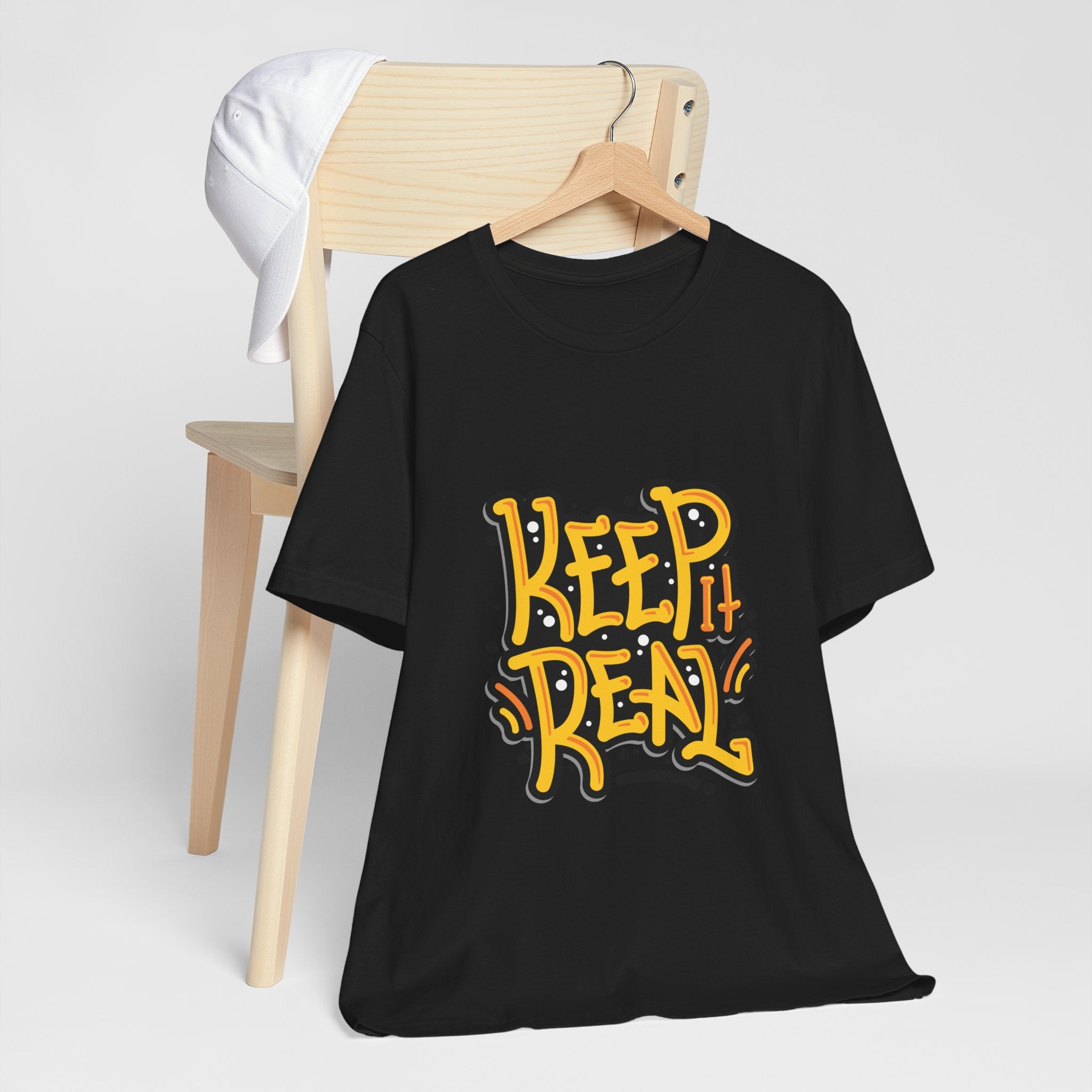 Keep It Real T-Shirt — Retro Yellow Hand-Lettered Graphic Tee
