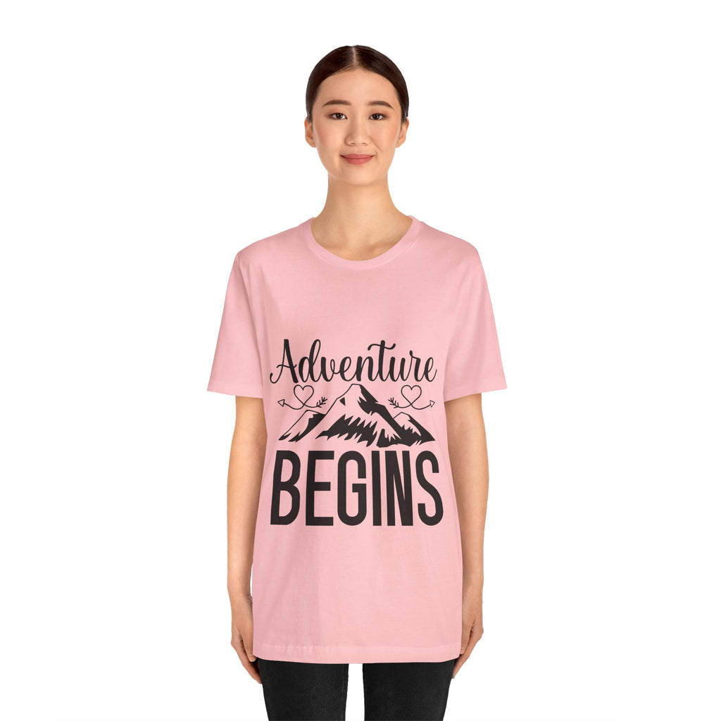 Adventure Begins Tee — Mountain Travel Graphic T-Shirt