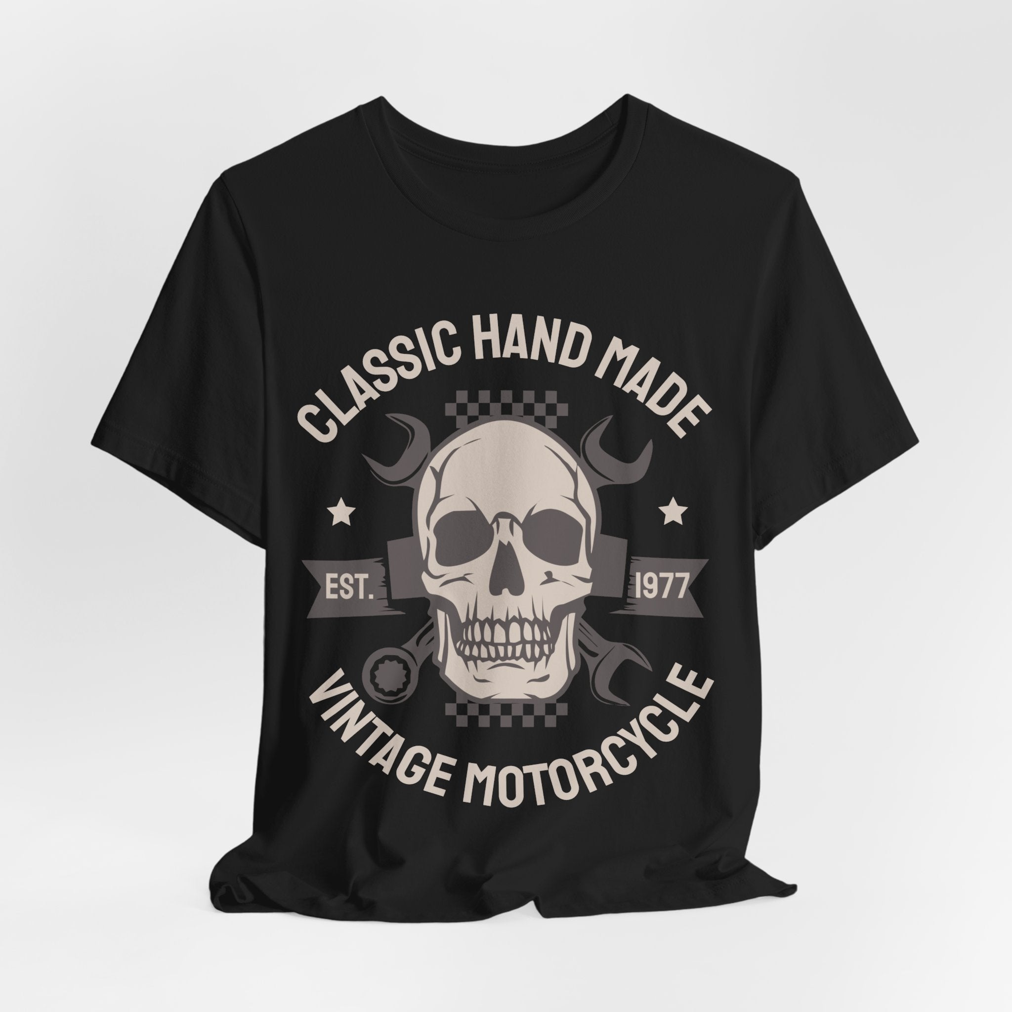 Vintage Motorcycle Skull Tee — "Classic Hand Made" Biker T-Shirt