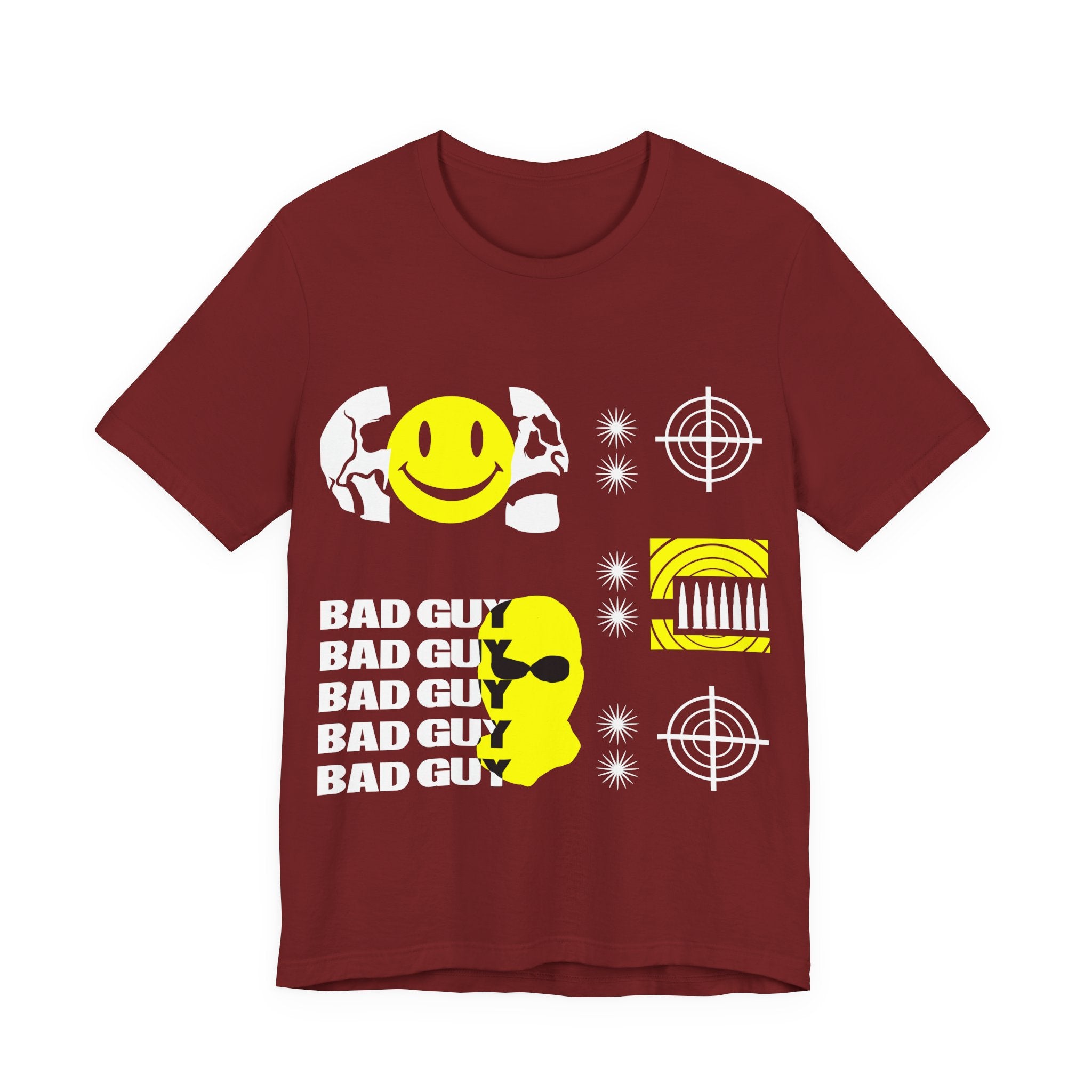 Bad Guy Graphic Tee — Retro Smile & Target Motif Crewneck