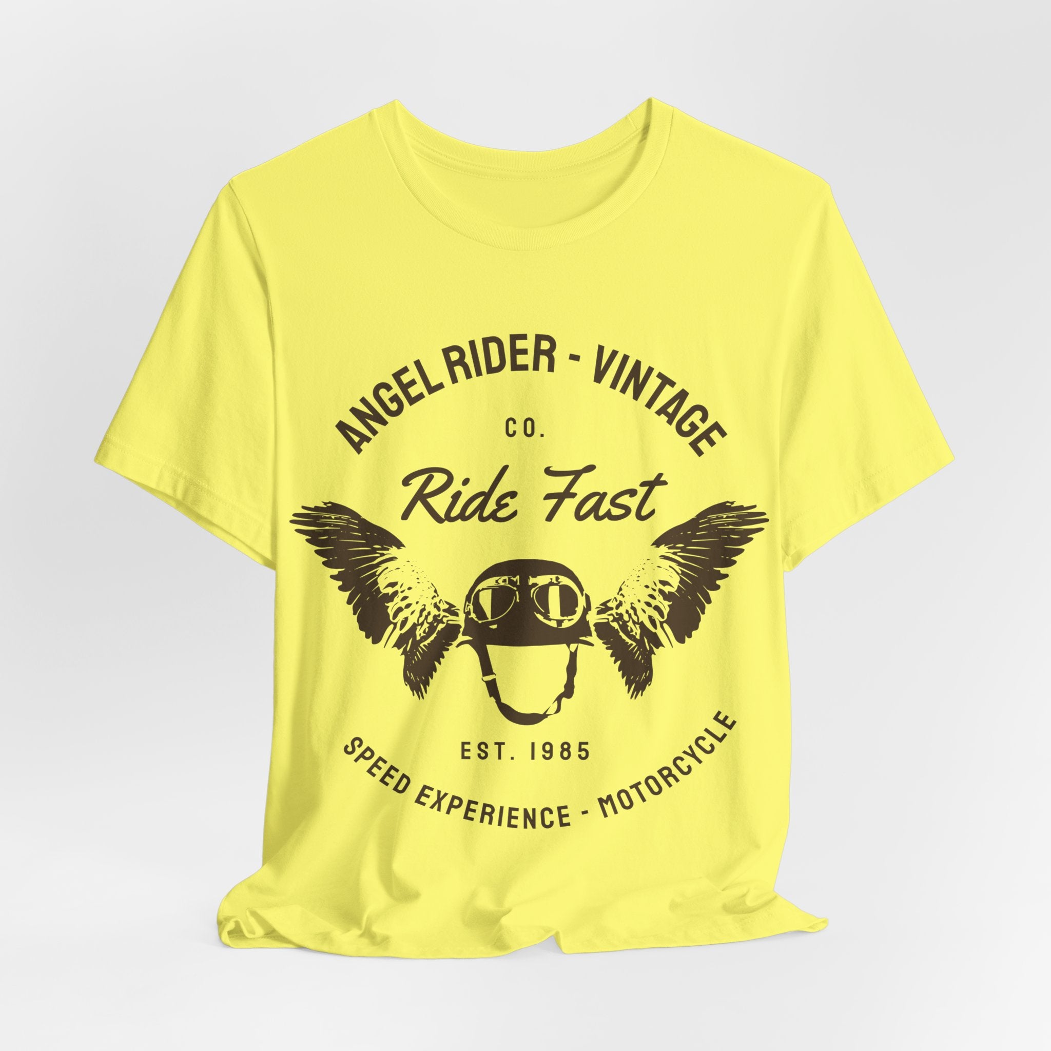 Ride Fast Vintage Motorcycle Tee — Angel Rider Helmet Wings Graphic