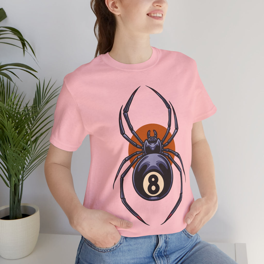 8-Ball Spider Graphic Tee — Pool Player & Halloween Spider T-Shirt