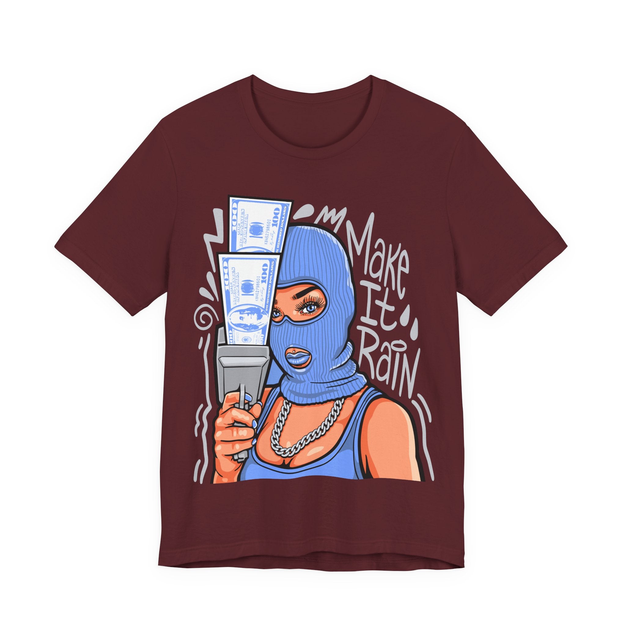 Make It Rain Tee — Balaclava Money Gun Graphic T-Shirt