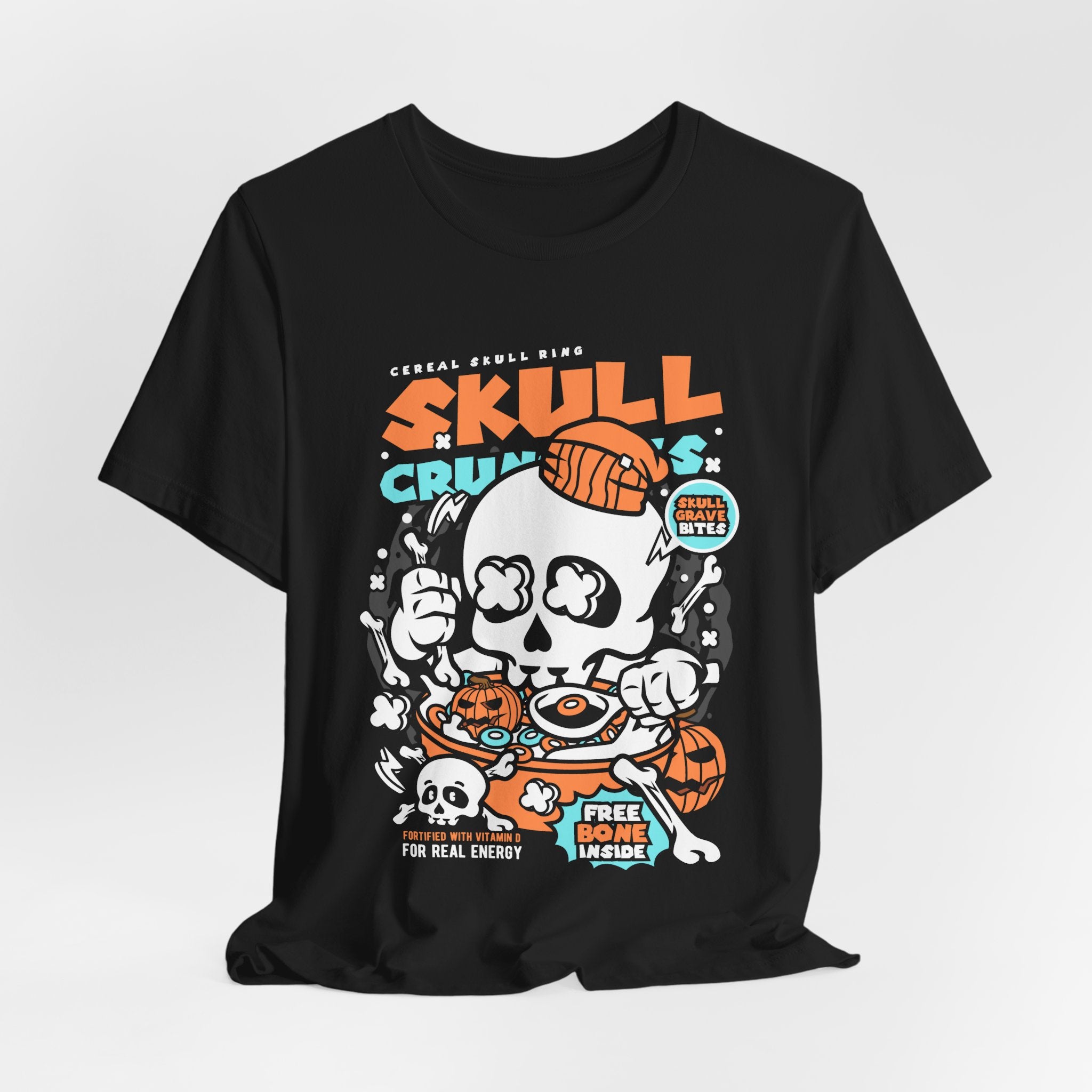 Skull Crunch Cereal Graphic Tee — Halloween Skull Breakfast T-Shirt