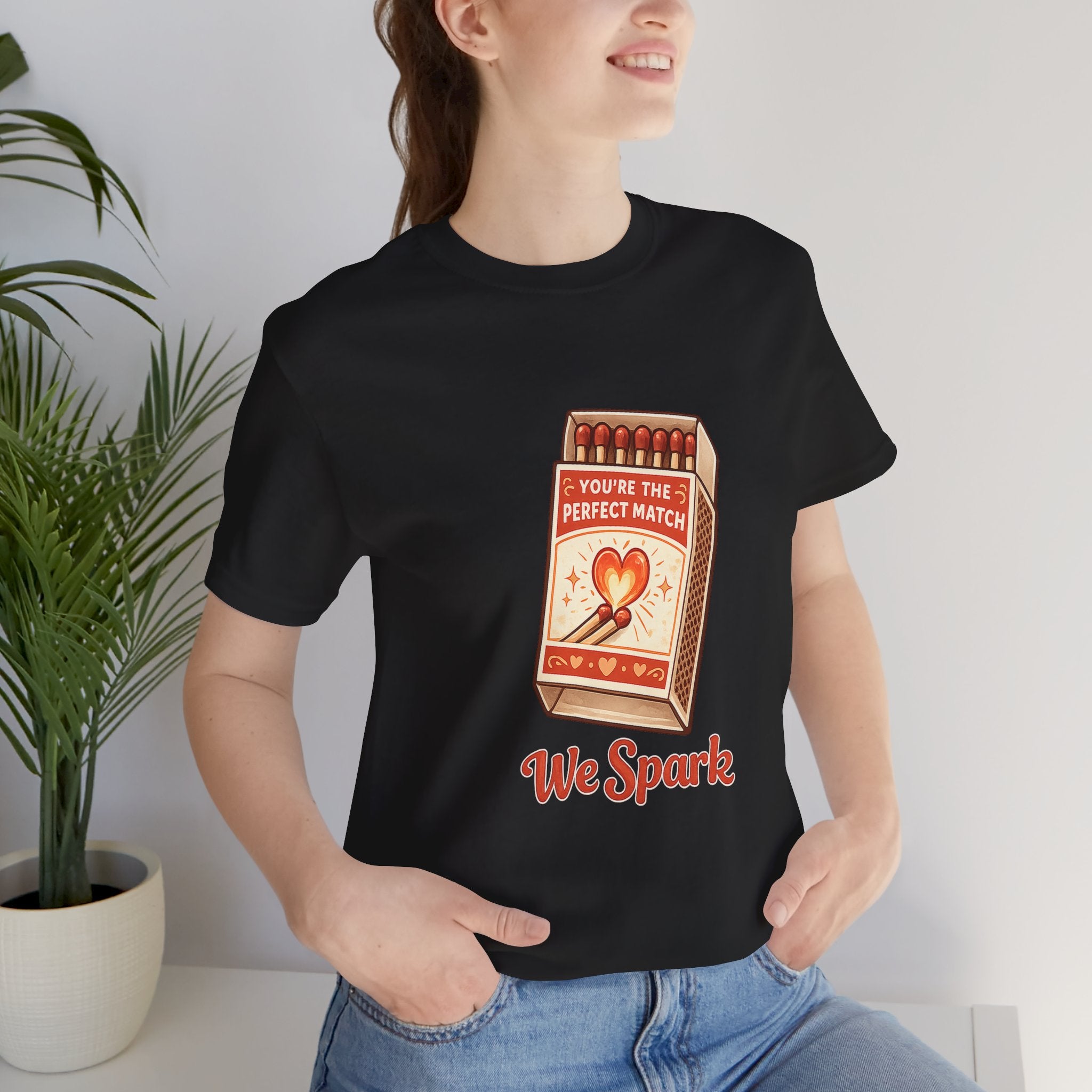 We Spark Matchbox Graphic Tee — "You're the Perfect Match" Valentine's T-Shirt