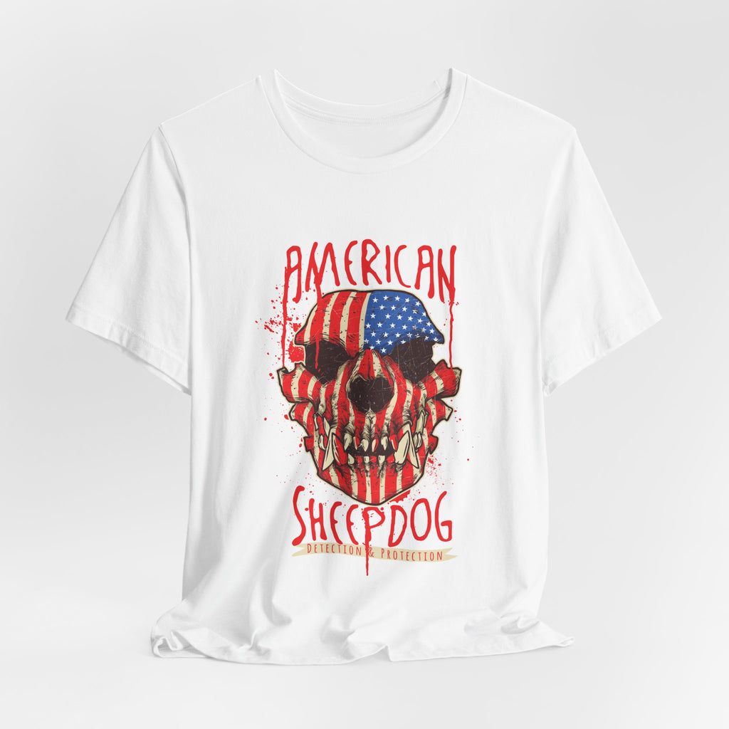 American Sheepdog Skull Tee — Patriotic Flag Graphic T-Shirt