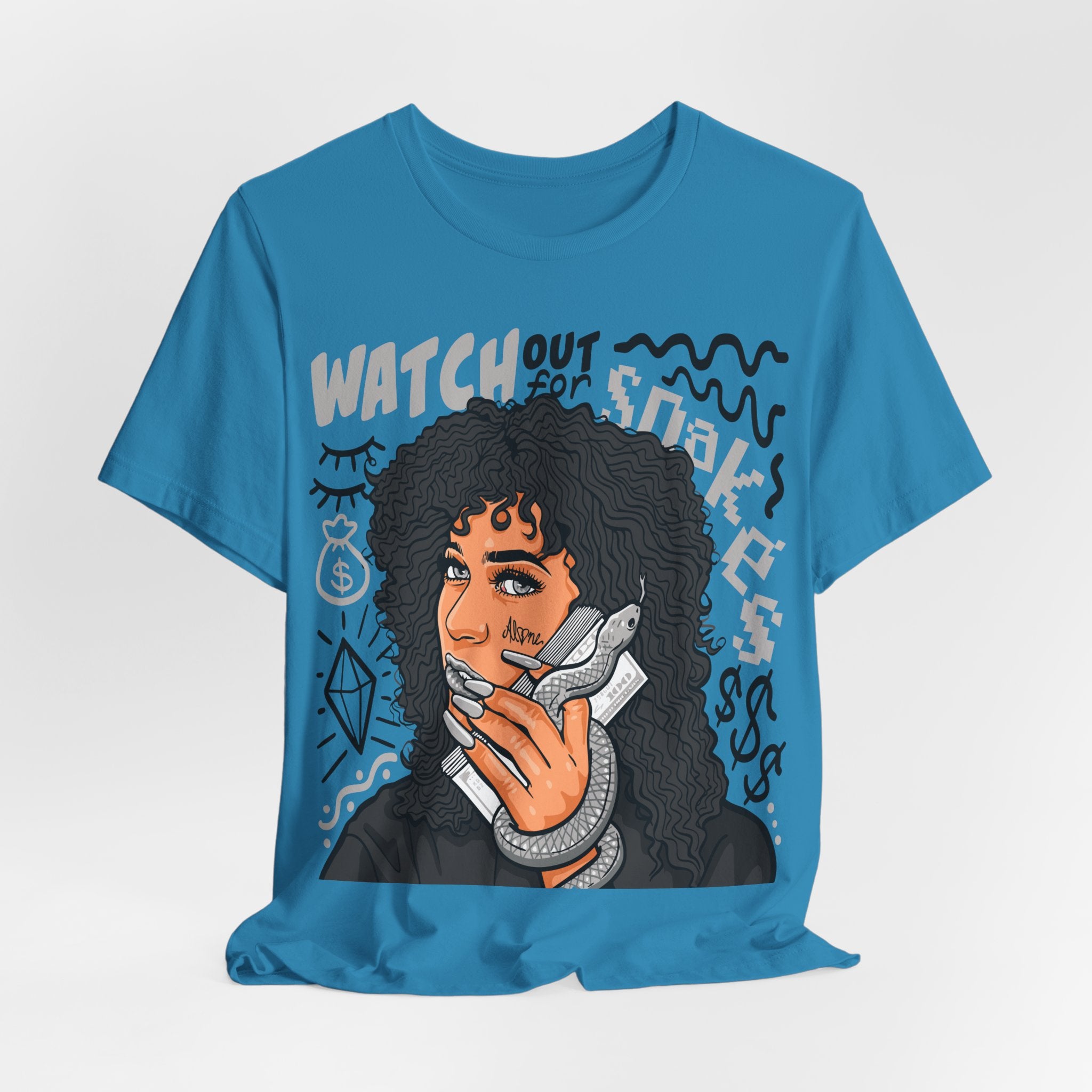 Watch Out For Snakes Graphic Tee — Retro Woman Phone Illustration