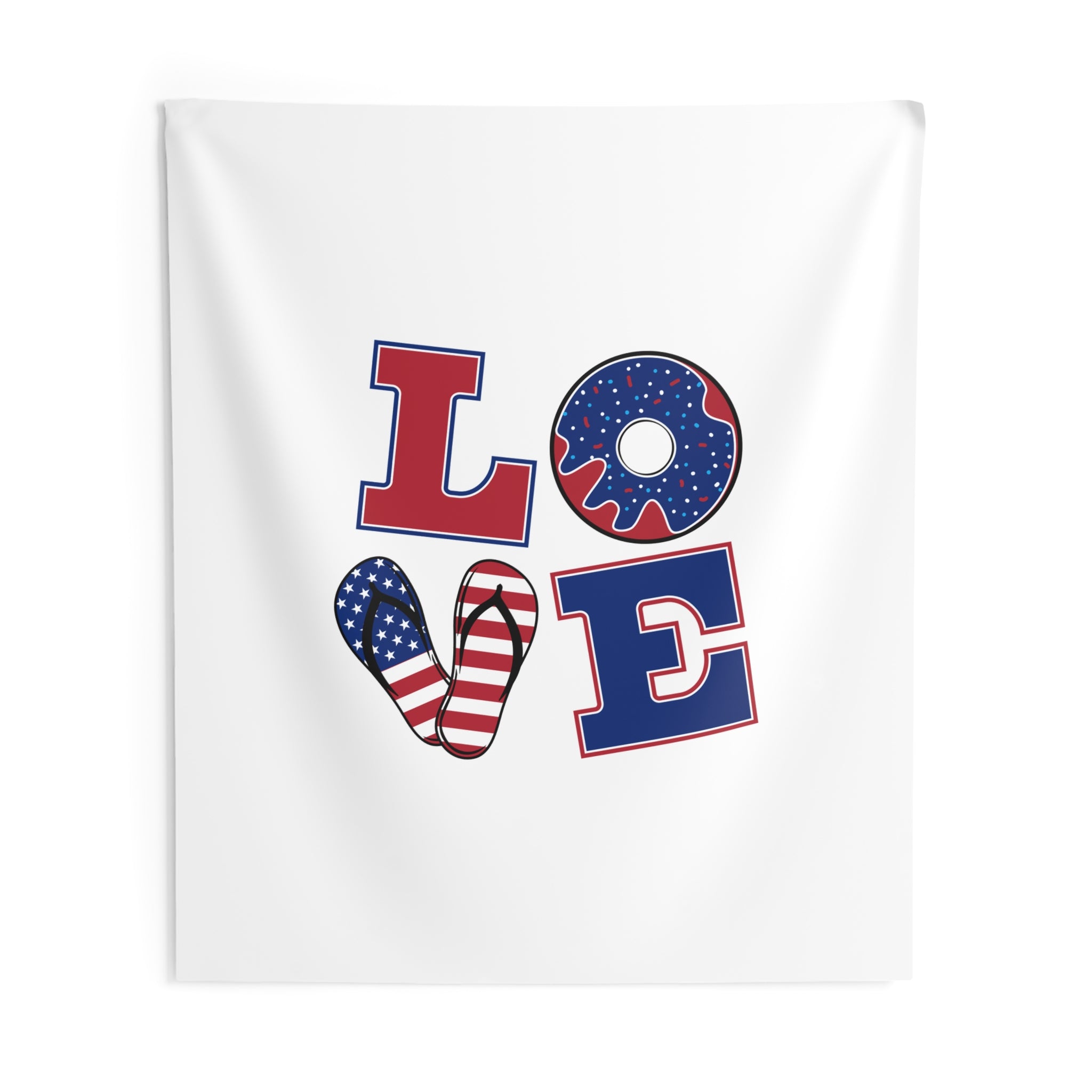 Patriotic LOVE Wall Tapestry — Americana Donut & Flag Heart Indoor Decor