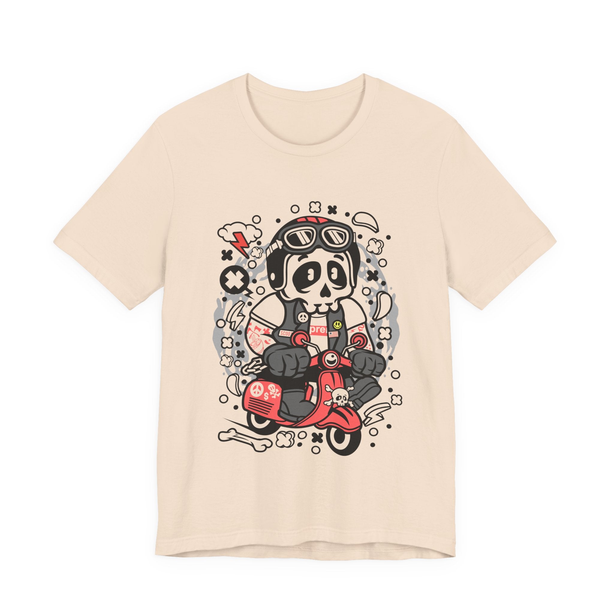 Skull Rider Scooter Tee — Retro Motorcycle Skull Graphic T-Shirt