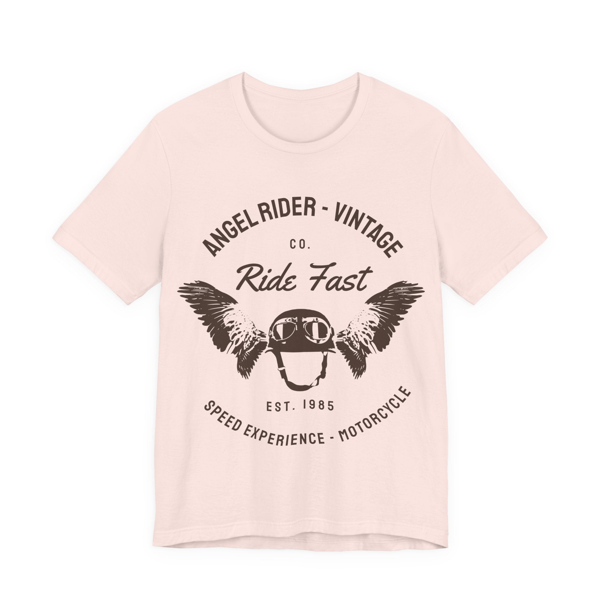 Ride Fast Vintage Motorcycle Tee — Angel Rider Helmet Wings Graphic