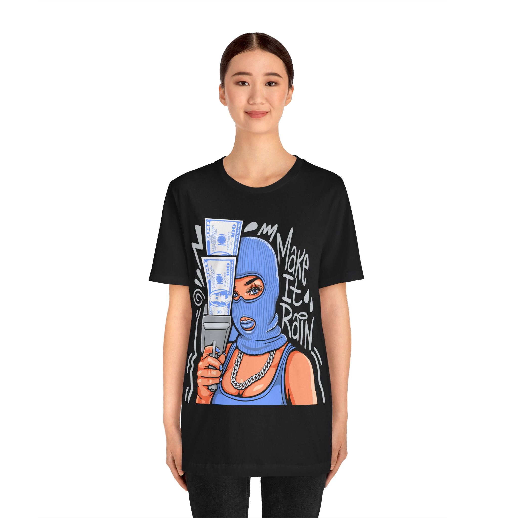 Make It Rain Tee — Balaclava Money Gun Graphic T-Shirt