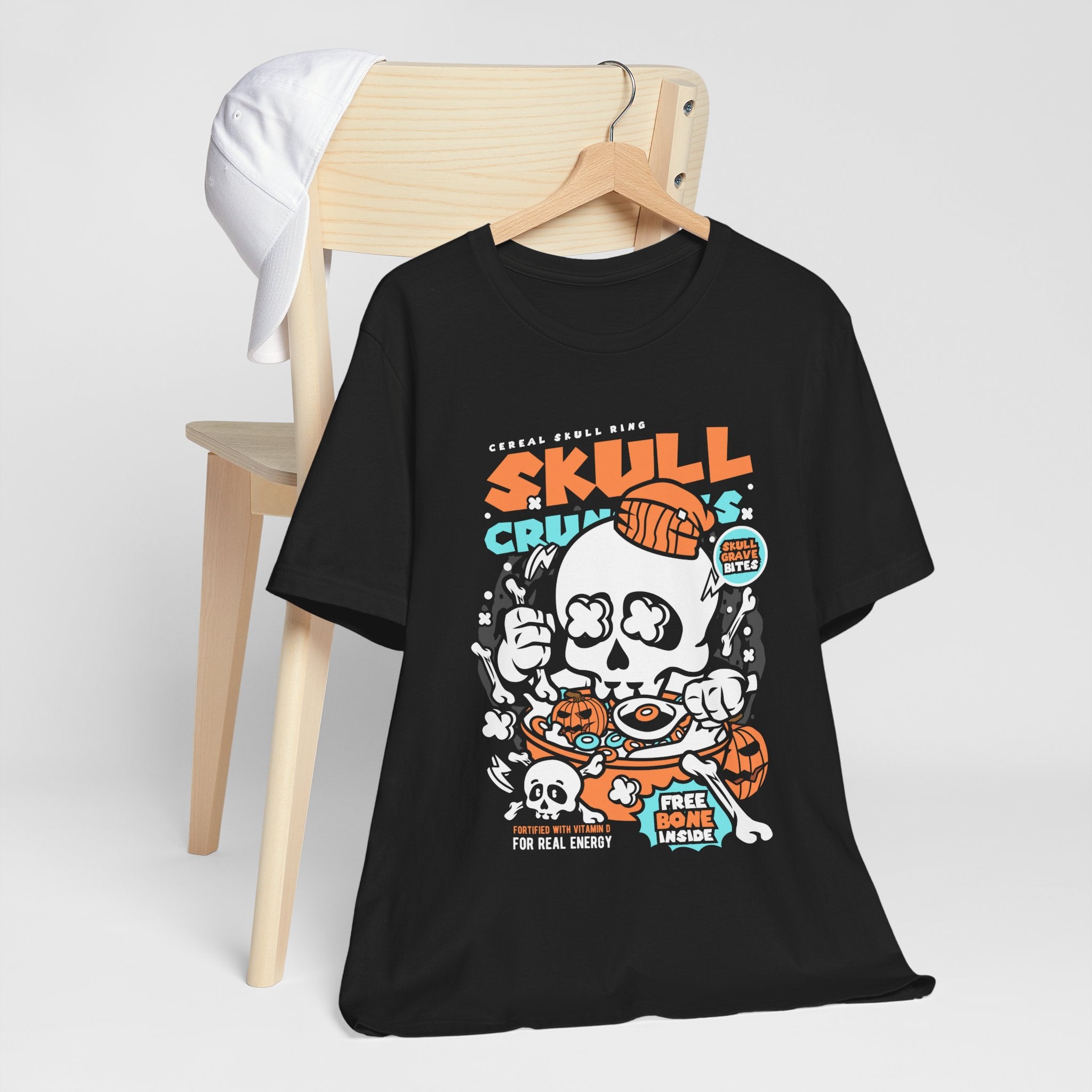 Skull Crunch Cereal Graphic Tee — Halloween Skull Breakfast T-Shirt