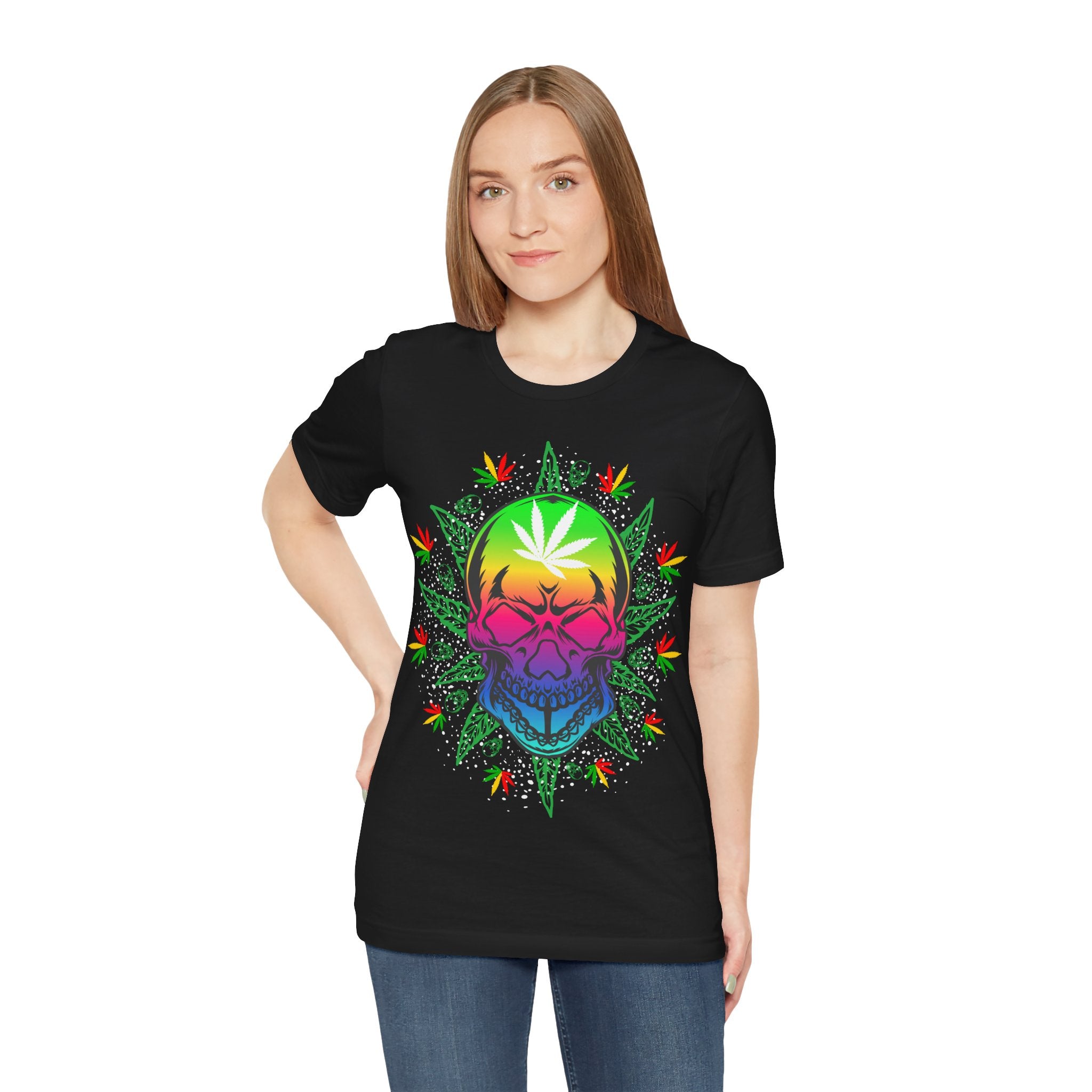 Rasta Rainbow Skull T‑Shirt — Cannabis Leaf Psychedelic Tee