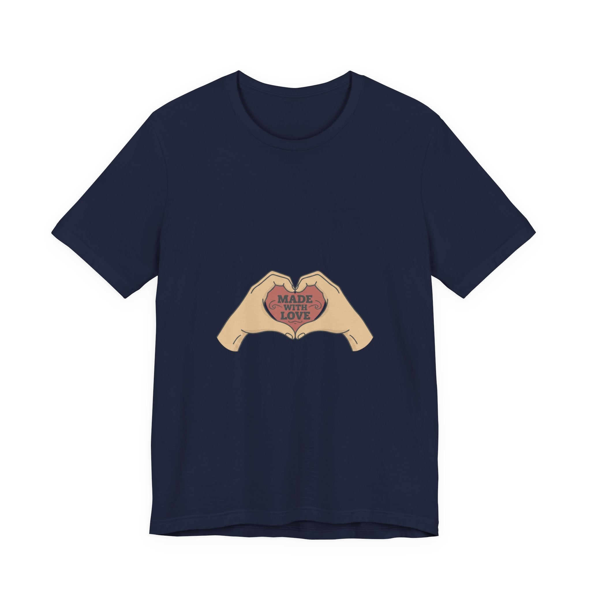 Heart Hands T-Shirt — "Made With Love" Graphic Tee, Cute Valentine’s Day Gift